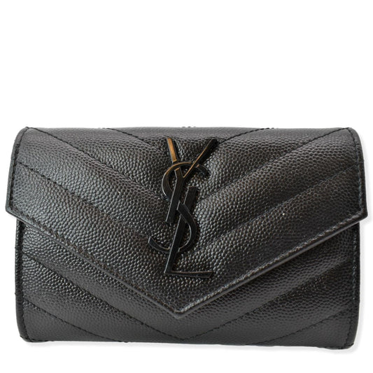 YVES SAINT LAURENT Monogram Grain De Poudre Leather Wallet Black