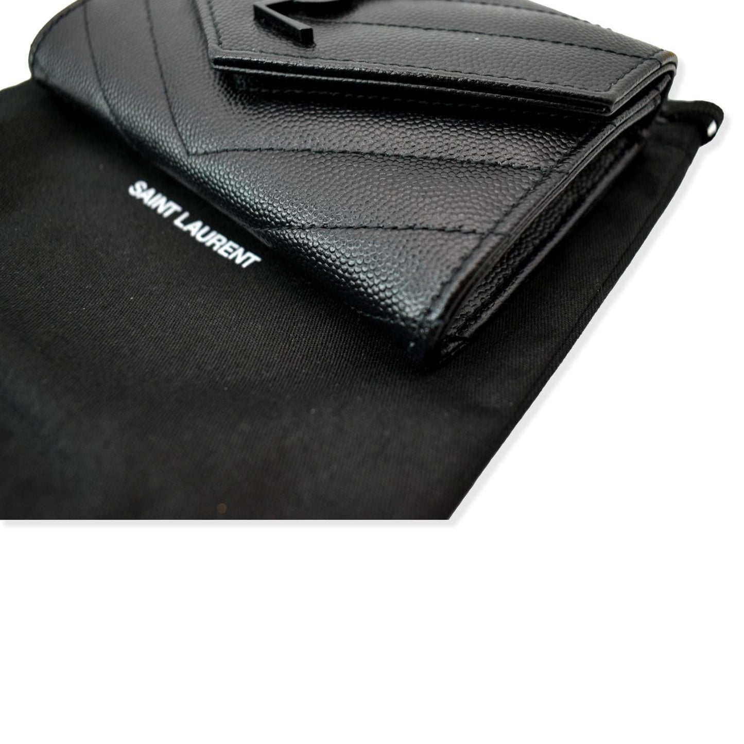 YVES SAINT LAURENT Monogram Grain De Poudre Leather Wallet Black