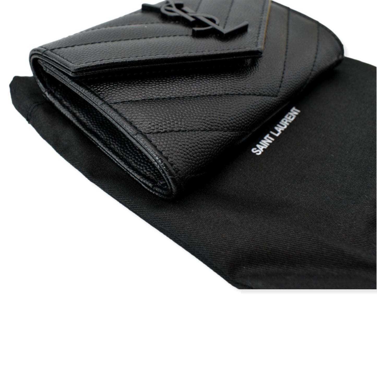 YVES SAINT LAURENT Monogram Grain De Poudre Leather Wallet Black