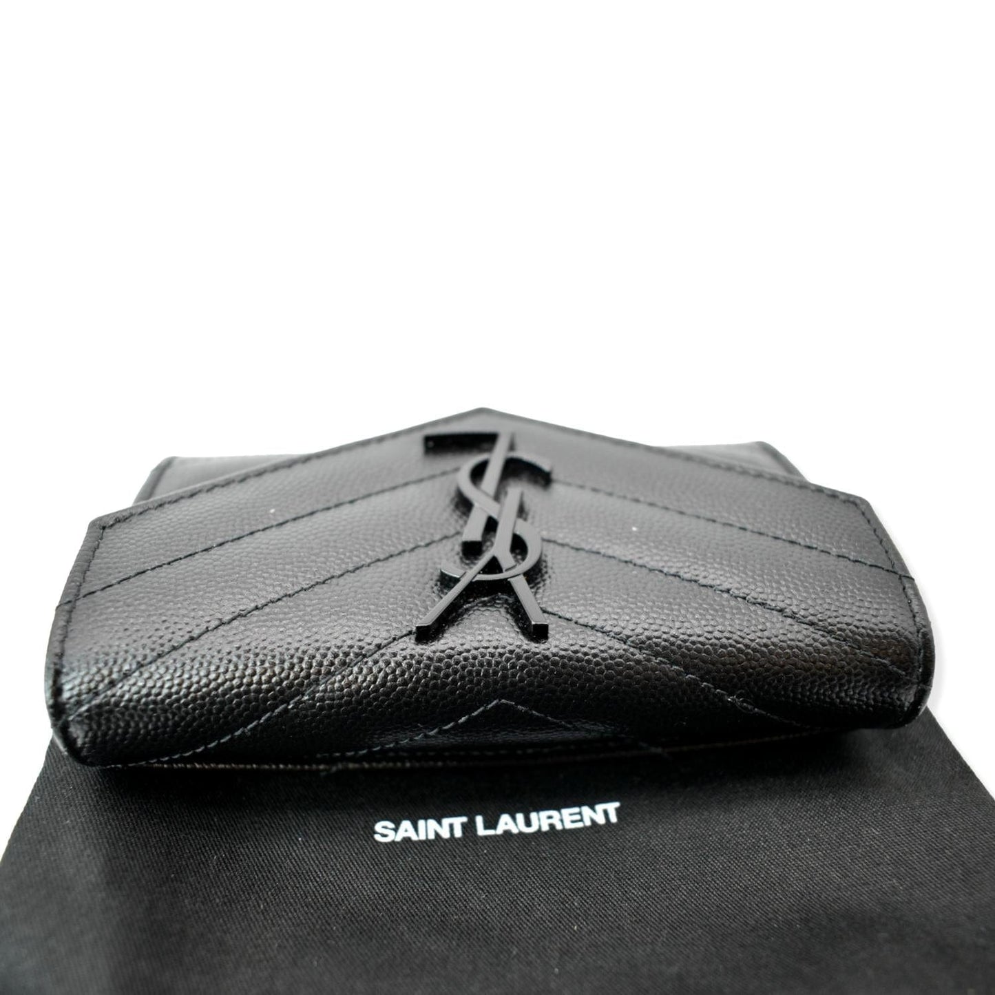 YVES SAINT LAURENT Monogram Grain De Poudre Leather Wallet Black