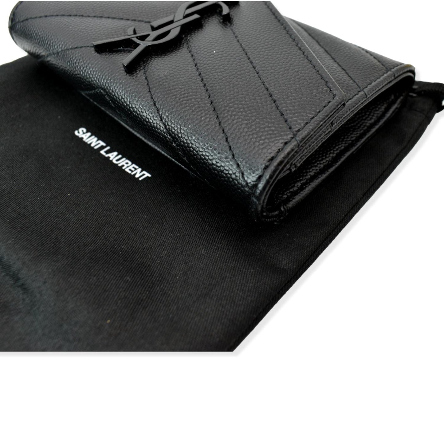 YVES SAINT LAURENT Monogram Grain De Poudre Leather Wallet Black