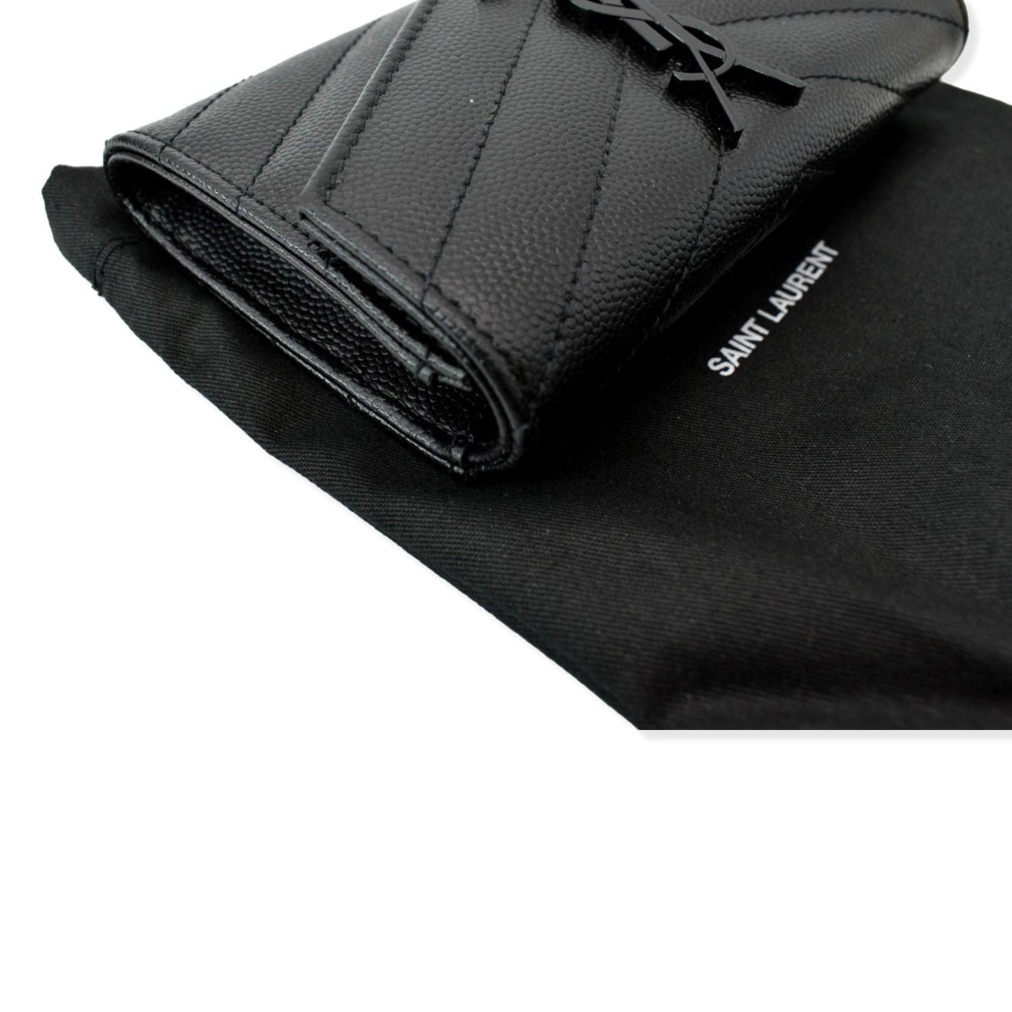 YVES SAINT LAURENT Monogram Grain De Poudre Leather Wallet Black