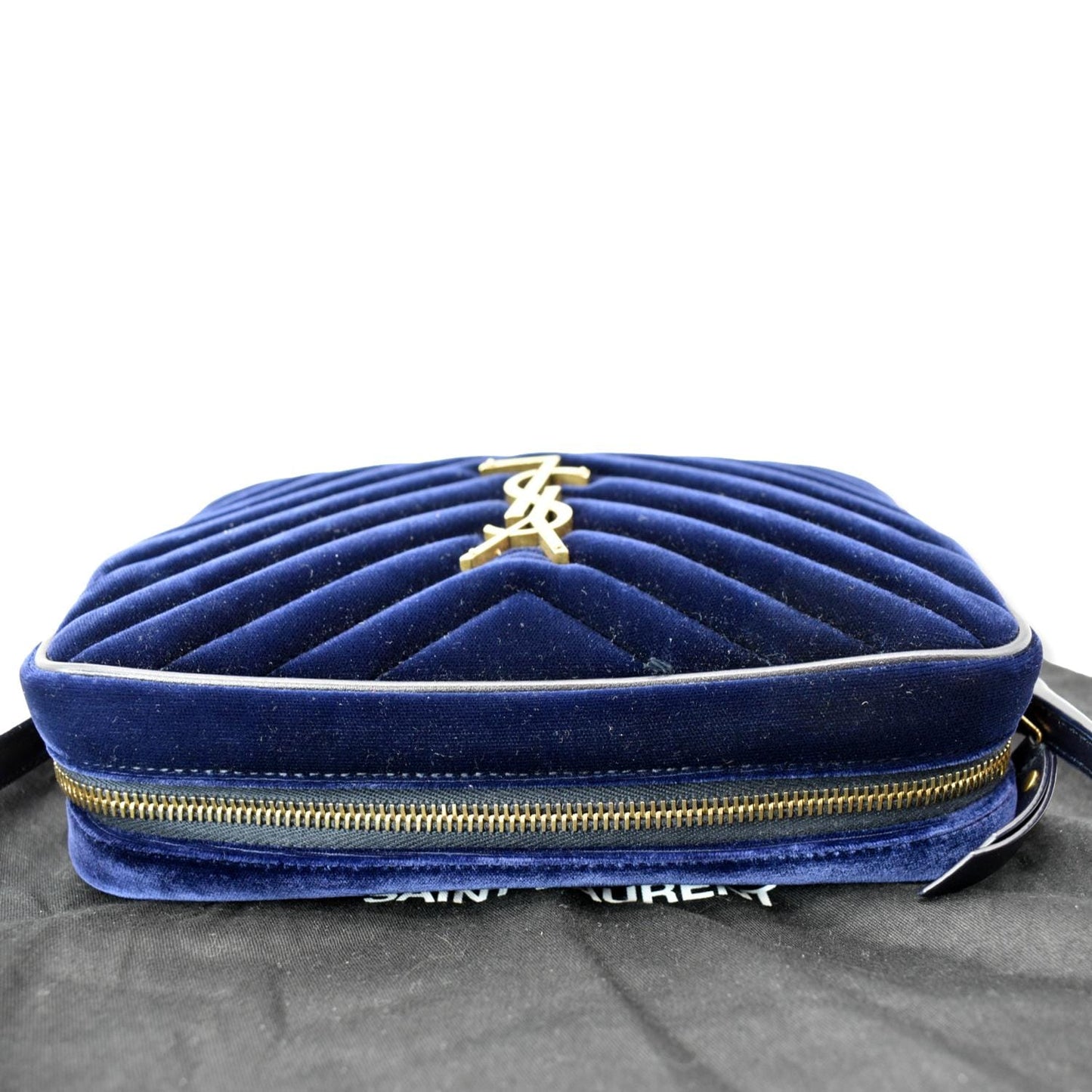 YVES SAINT LAURENT Lou Velvet Camera Crossbody Bag Blue