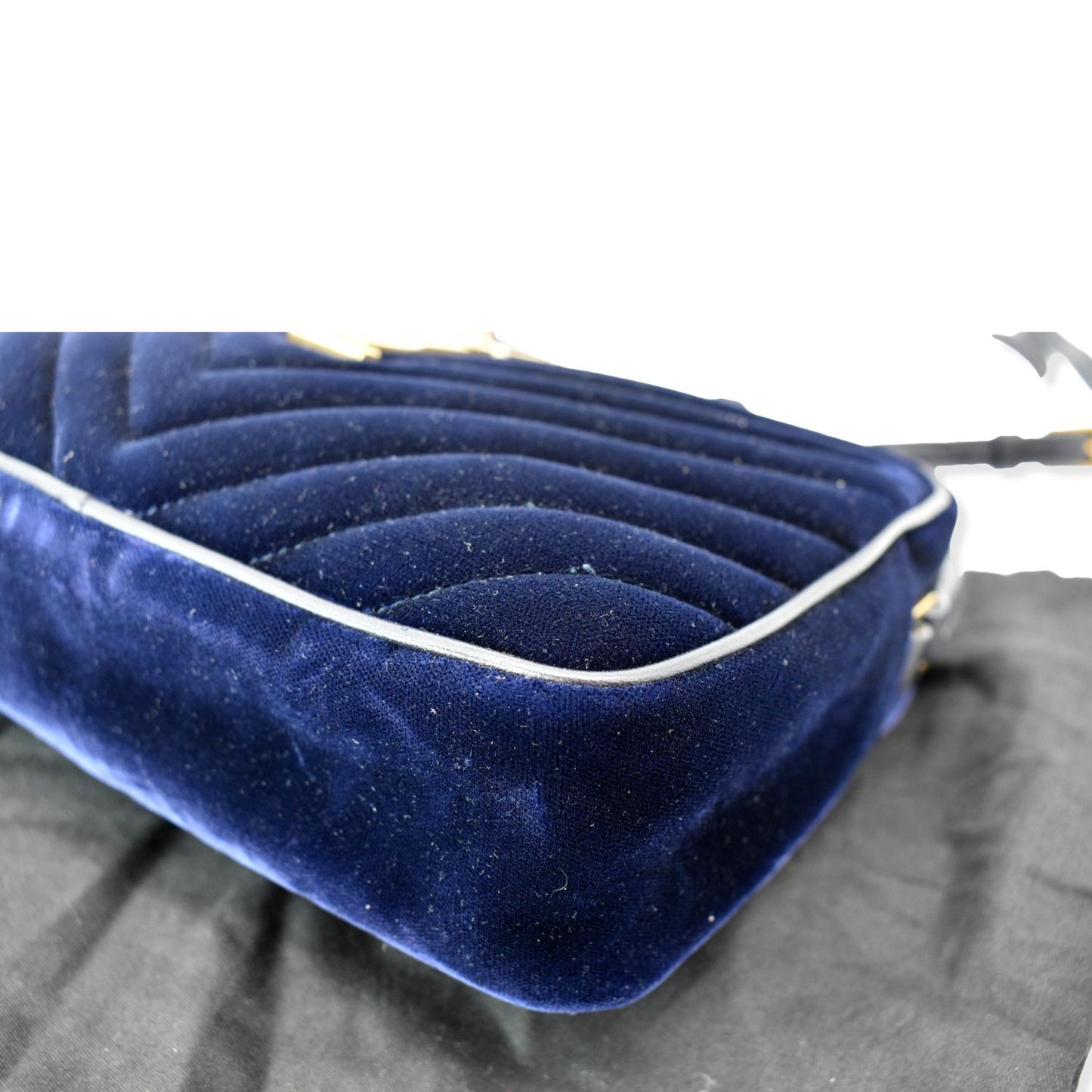 YVES SAINT LAURENT Lou Velvet Camera Crossbody Bag Blue