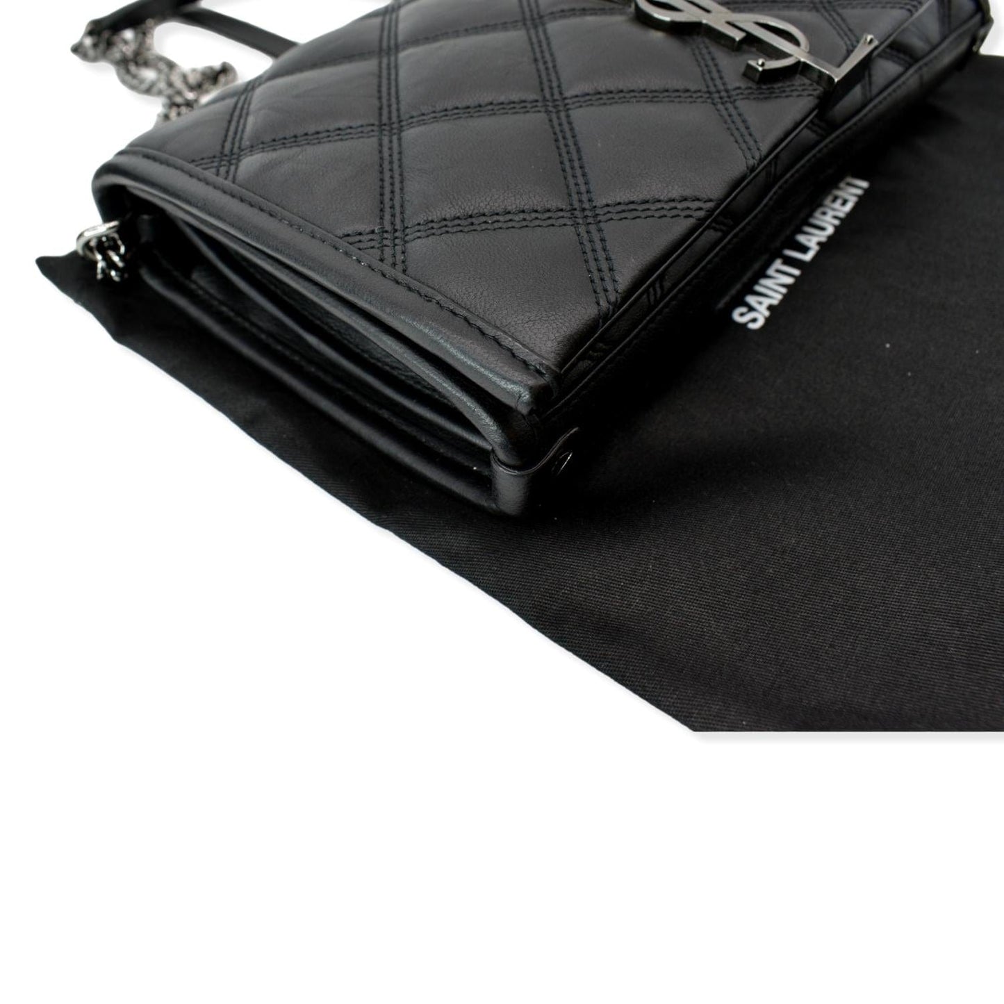 YVES SAINT LAURENT Becky Quilted Leather Crossbody Chain Bag Black