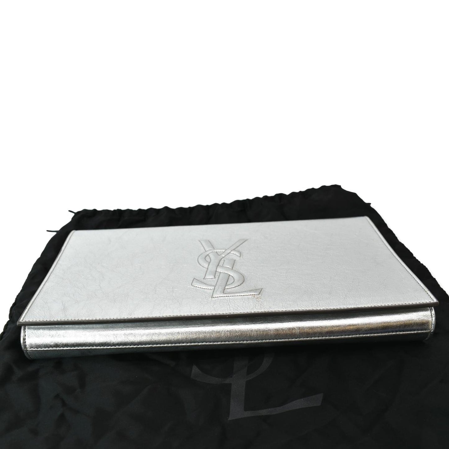 YVES SAINT LAURENT Belle de Jour Leather Clutch Bag Silver