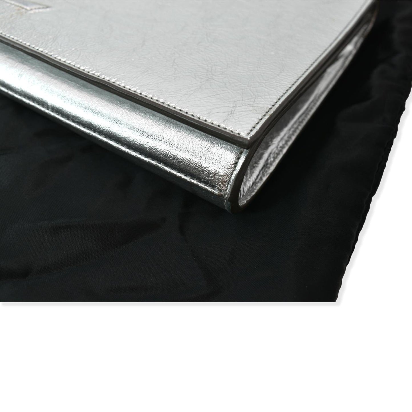 YVES SAINT LAURENT Belle de Jour Leather Clutch Bag Silver