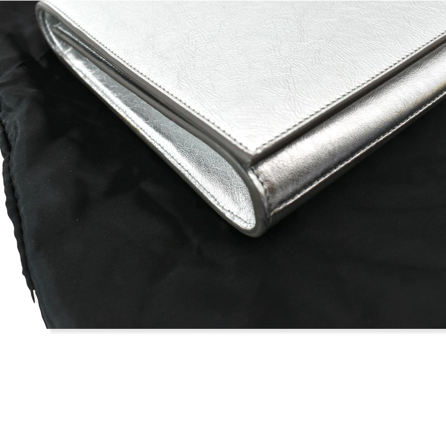 YVES SAINT LAURENT Belle de Jour Leather Clutch Bag Silver