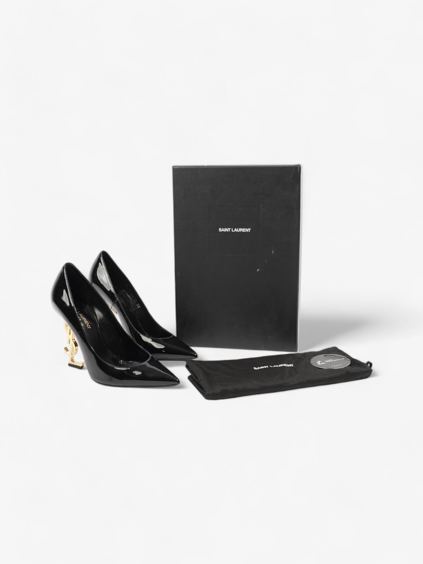 Saint Laurent Opyum 110mm Black / Gold Patent Leather EU 38 UK 5