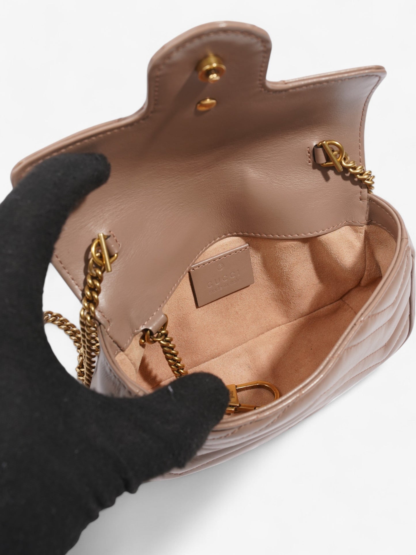 Gucci GG Marmont Rose Beige Matelasse Leather Super Mini