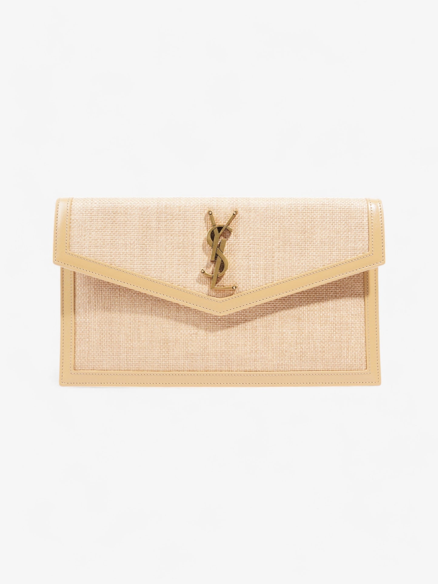 Saint Laurent Uptown Clutch Beige Raffia