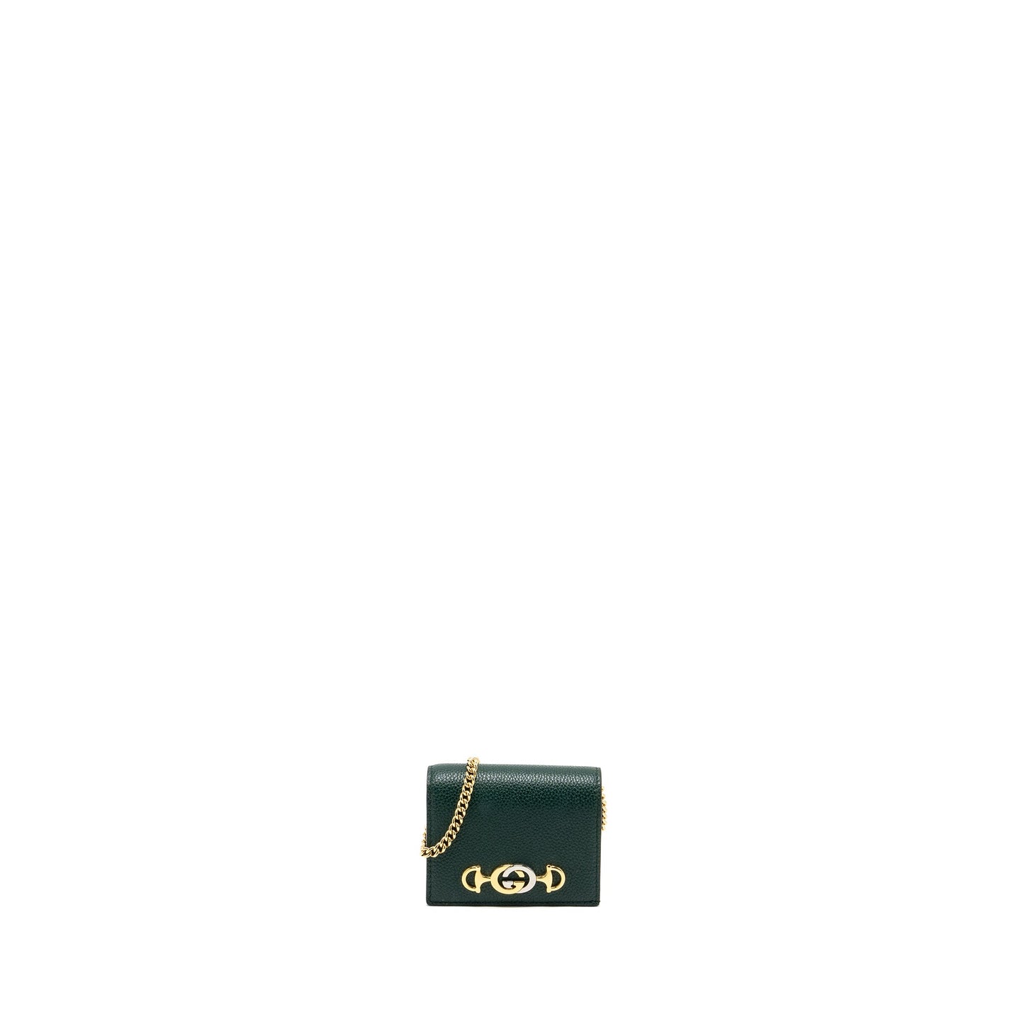 Gucci zumi mini wallet with chain calfskin dark green