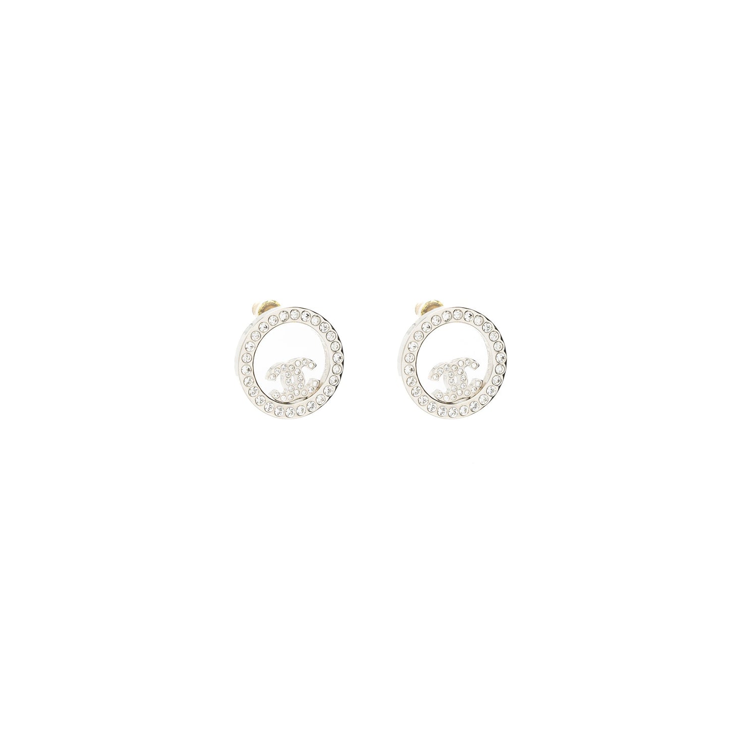Chanel Round CC Logo Earrings Crystal