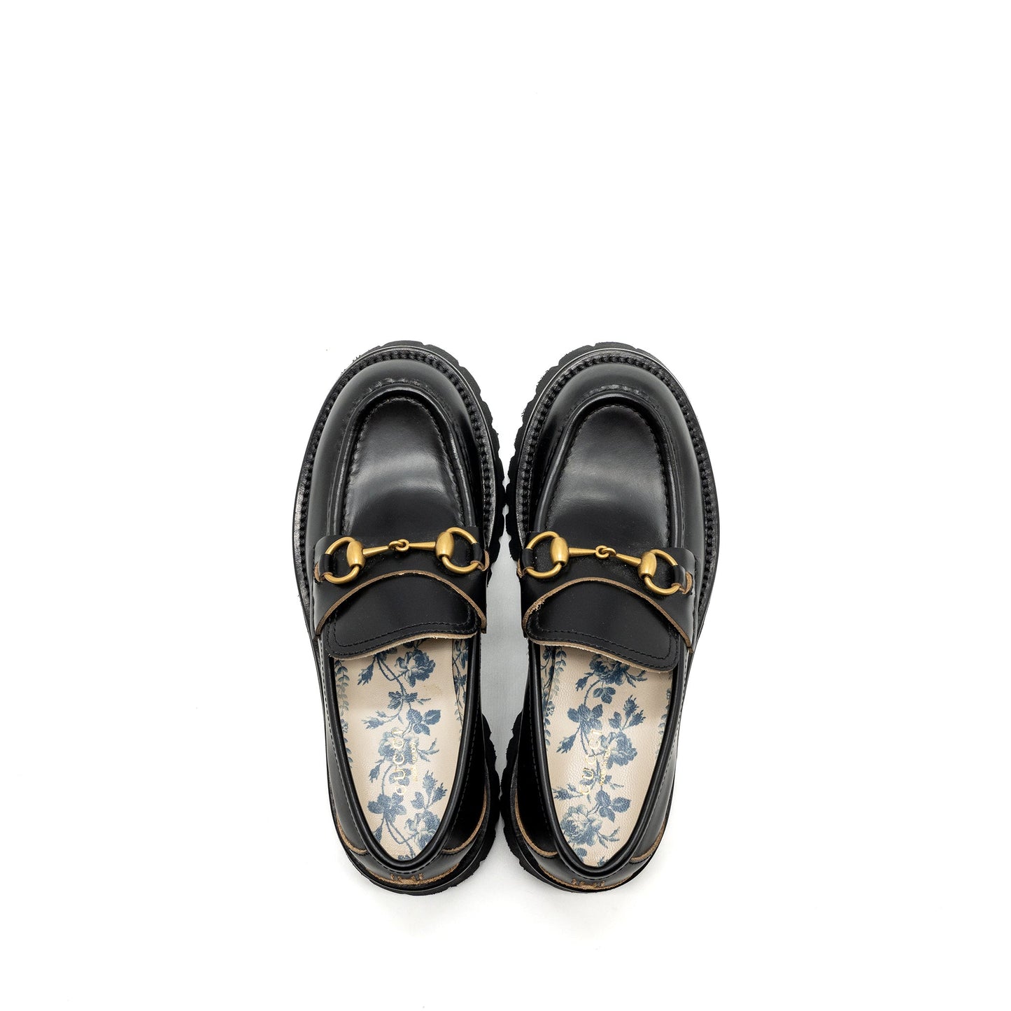 Gucci size 37 LEATHER LUG SOLE HORSEBIT LOAFER Black