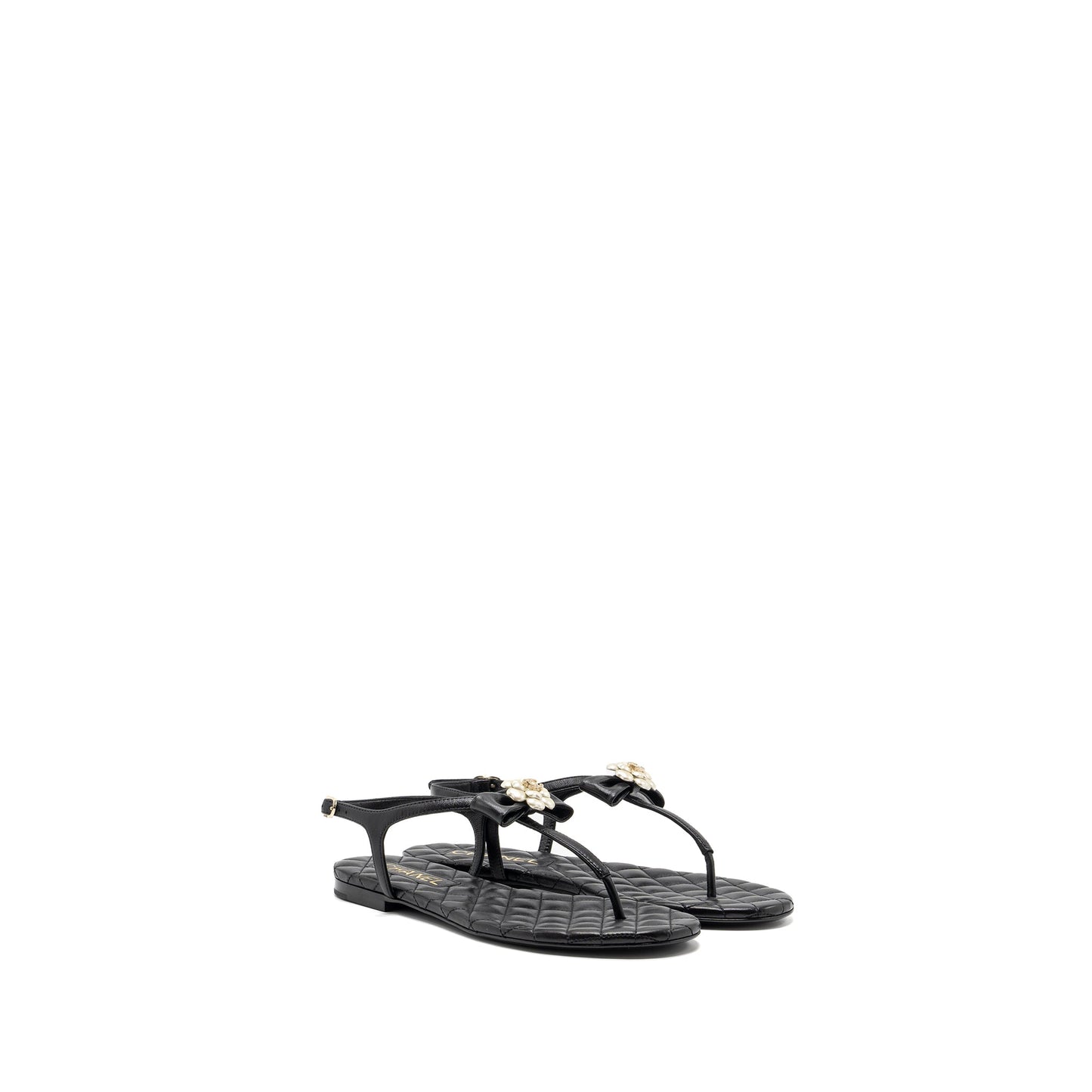 Chanel size 38 camellia leather Sandals black L