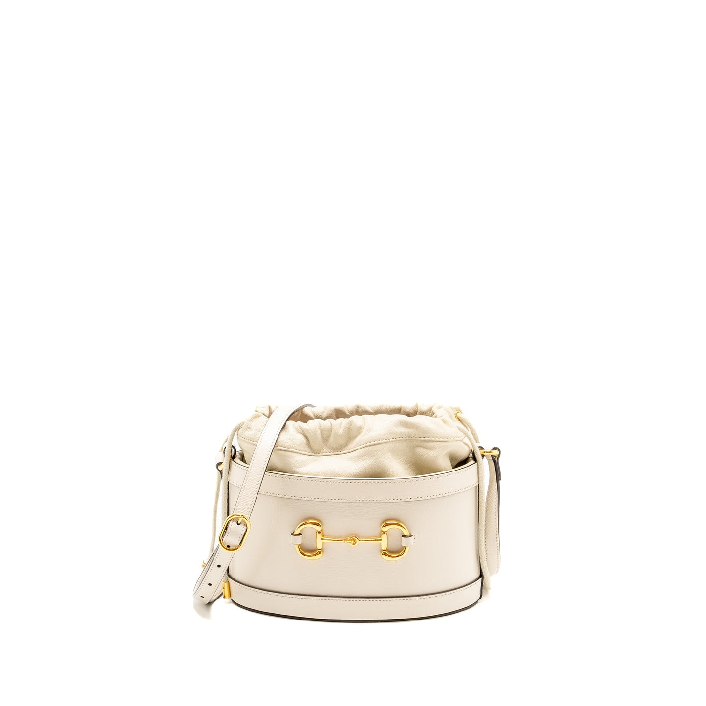 Gucci 1955 Horsebit Bucket Tote Bag Calfskin White