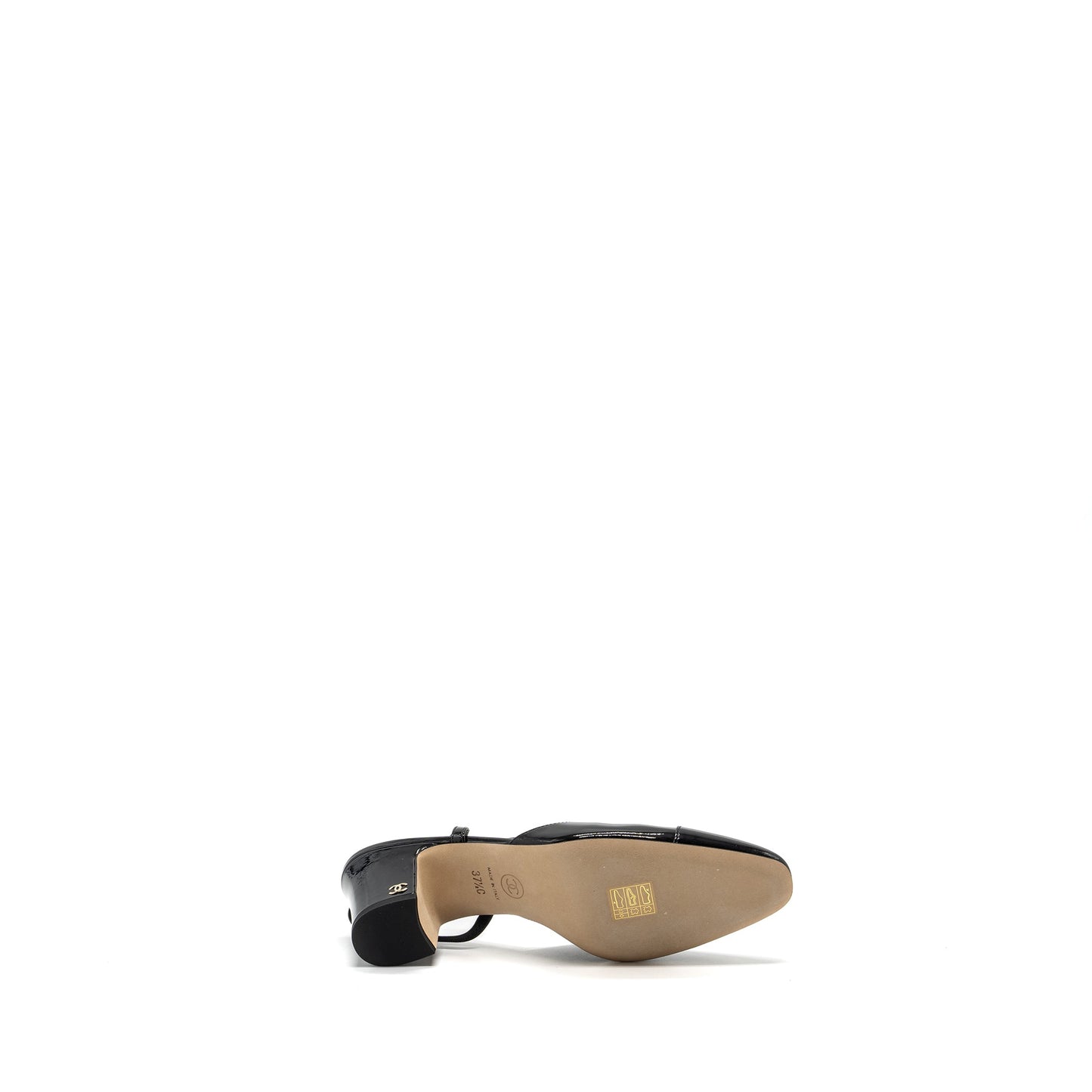 Chanel 22k Size 37.5 SlingBacks Patent/Calfskin Black L