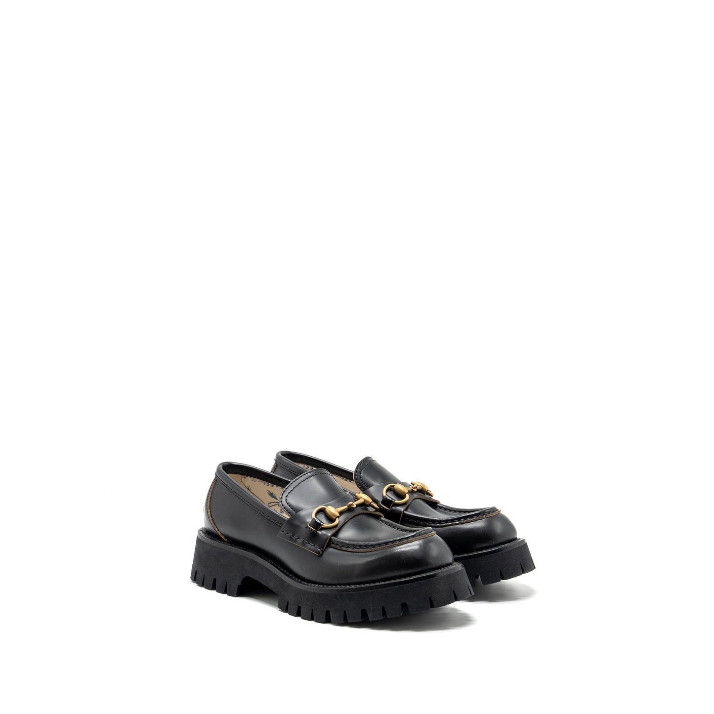 Gucci size 37 LEATHER LUG SOLE HORSEBIT LOAFER Black
