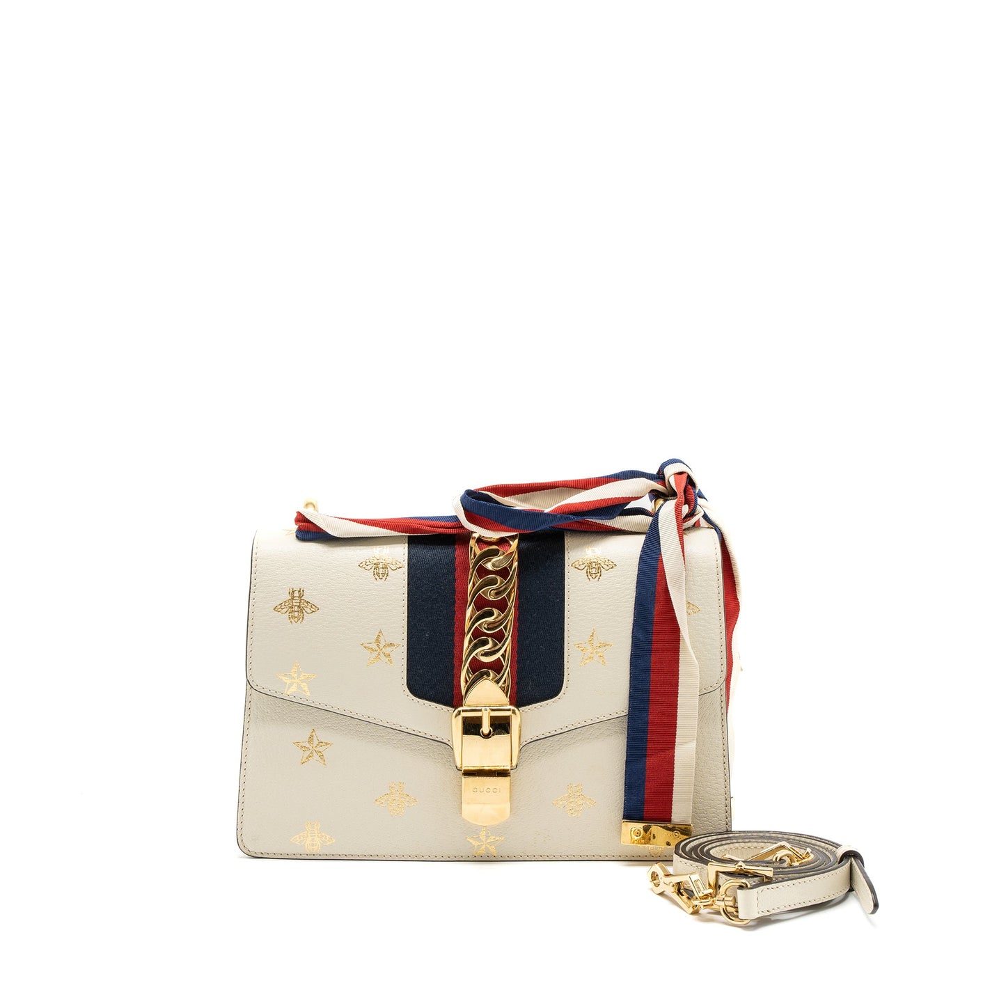 Gucci Small Sylvie Bag Bee Printed Calfskin White