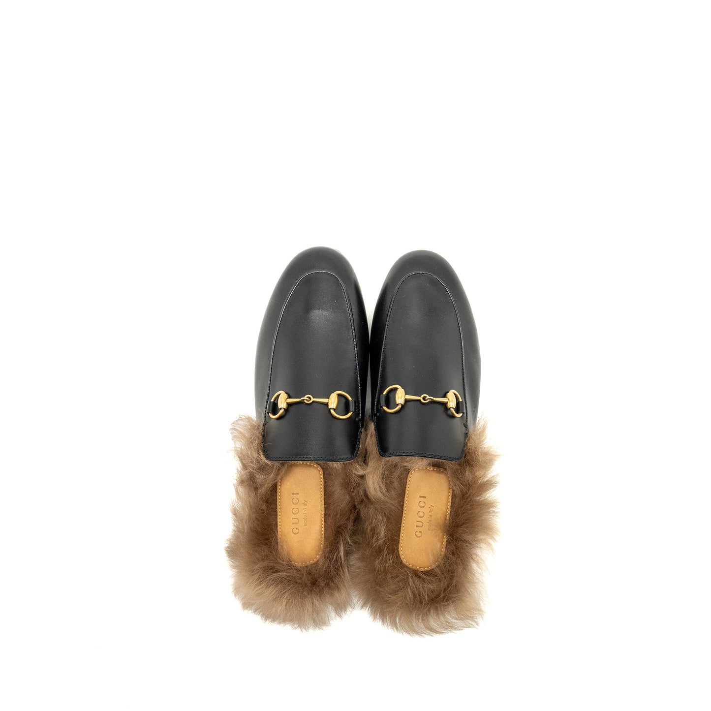 Gucci Size 37 Horsebit Princetown Fur Slipper Leather Black