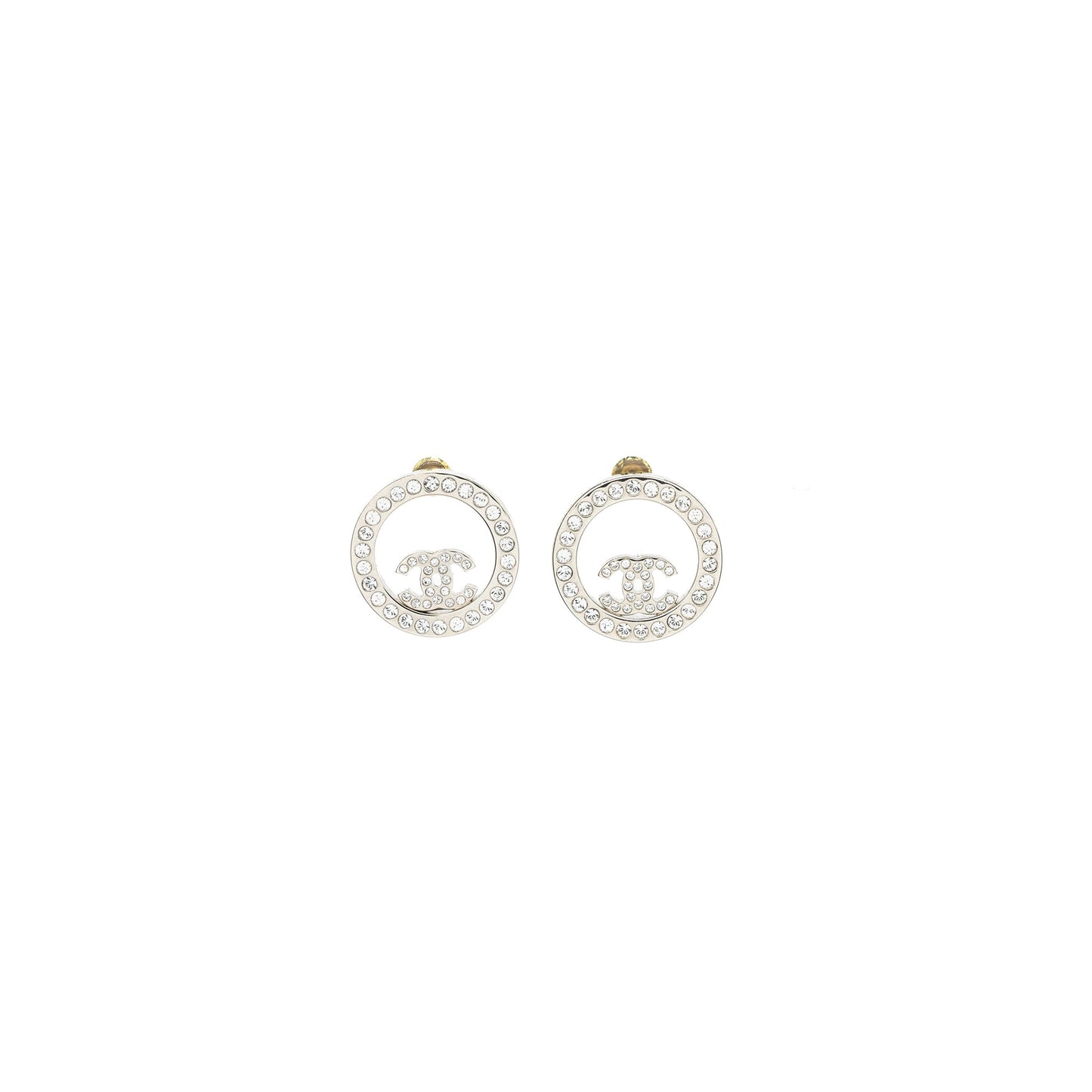 Chanel Round CC Logo Earrings Crystal