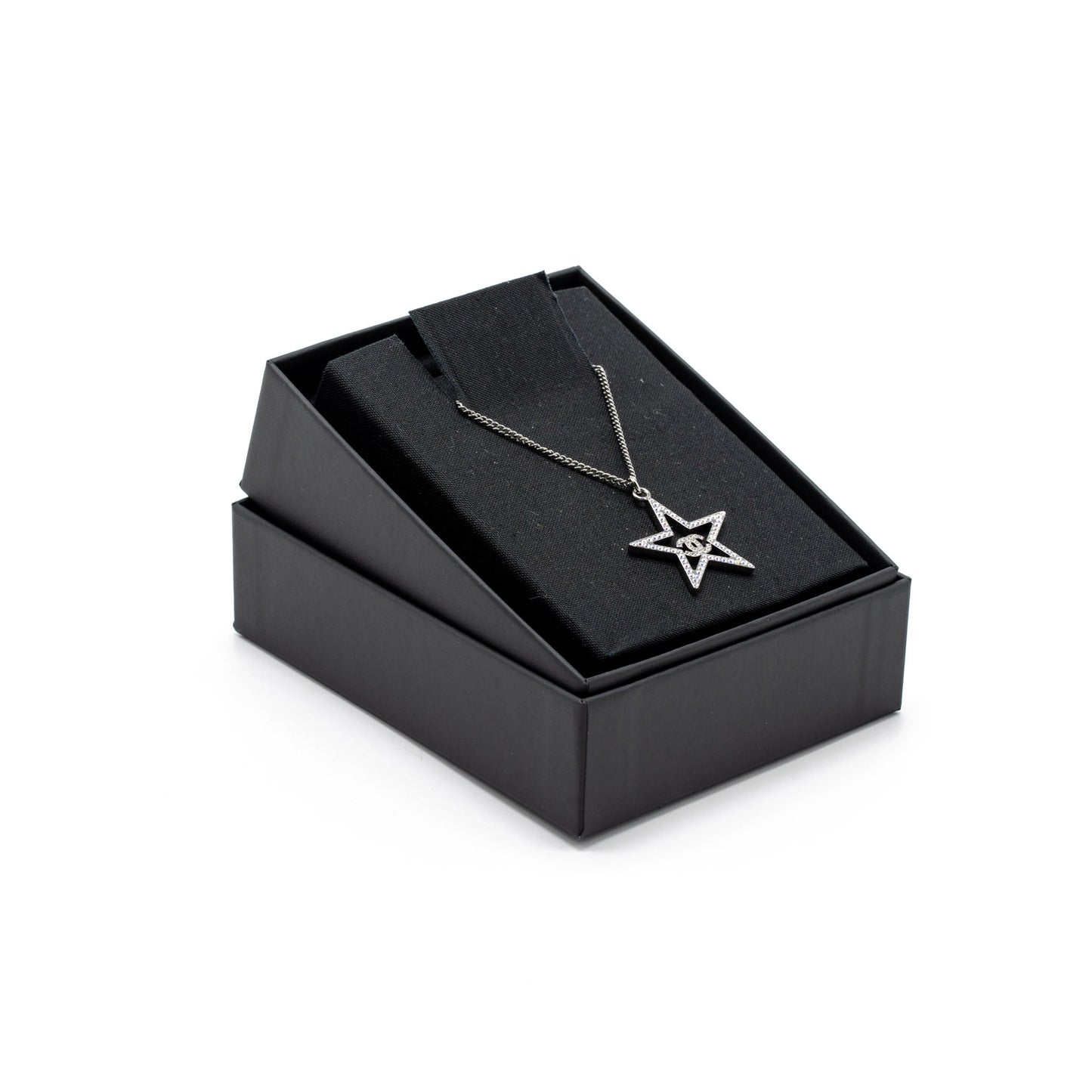 Chanel Star with CC Logo Iridescent Necklace Crystal Silver Tone