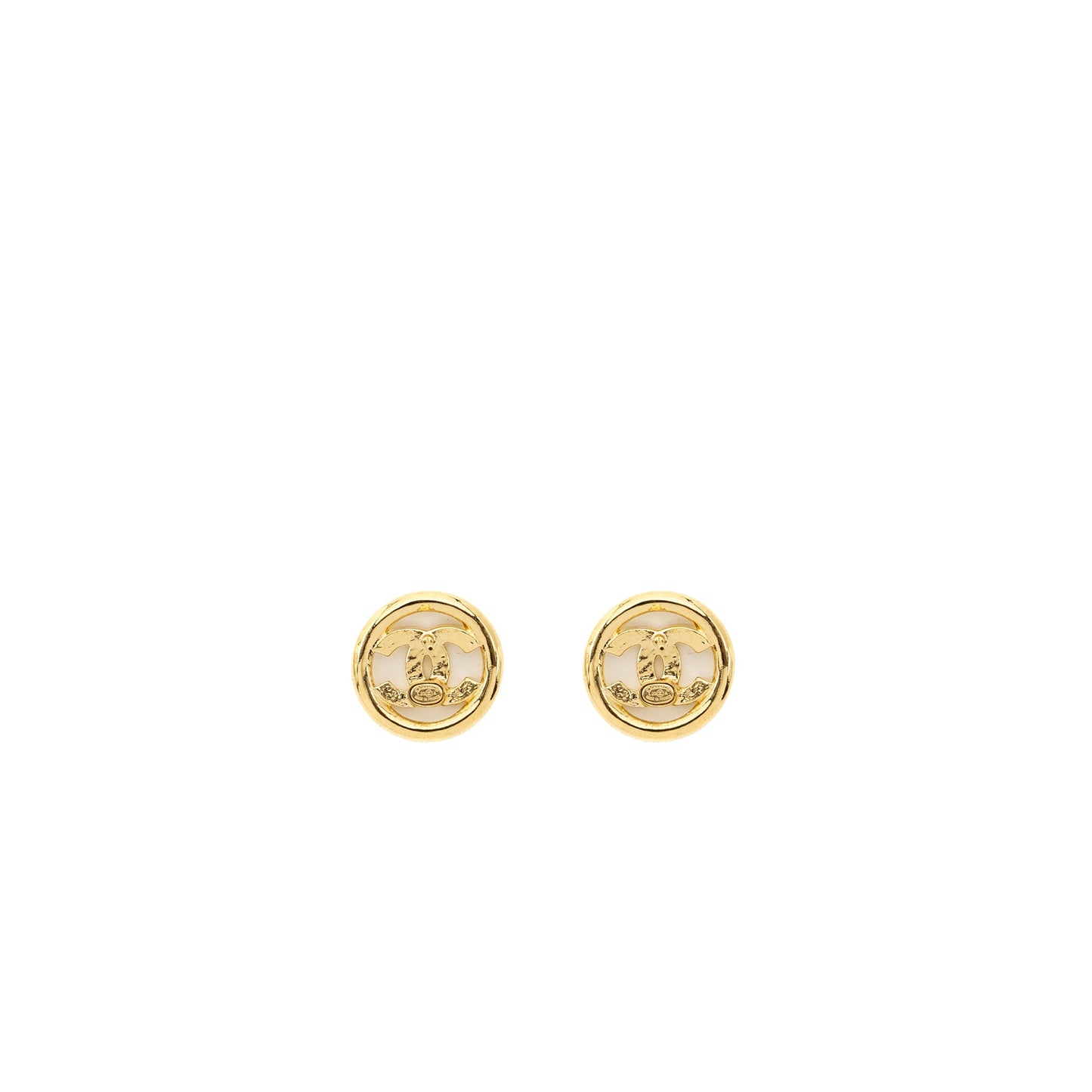 Chanel round and CC logo earrings gold tone