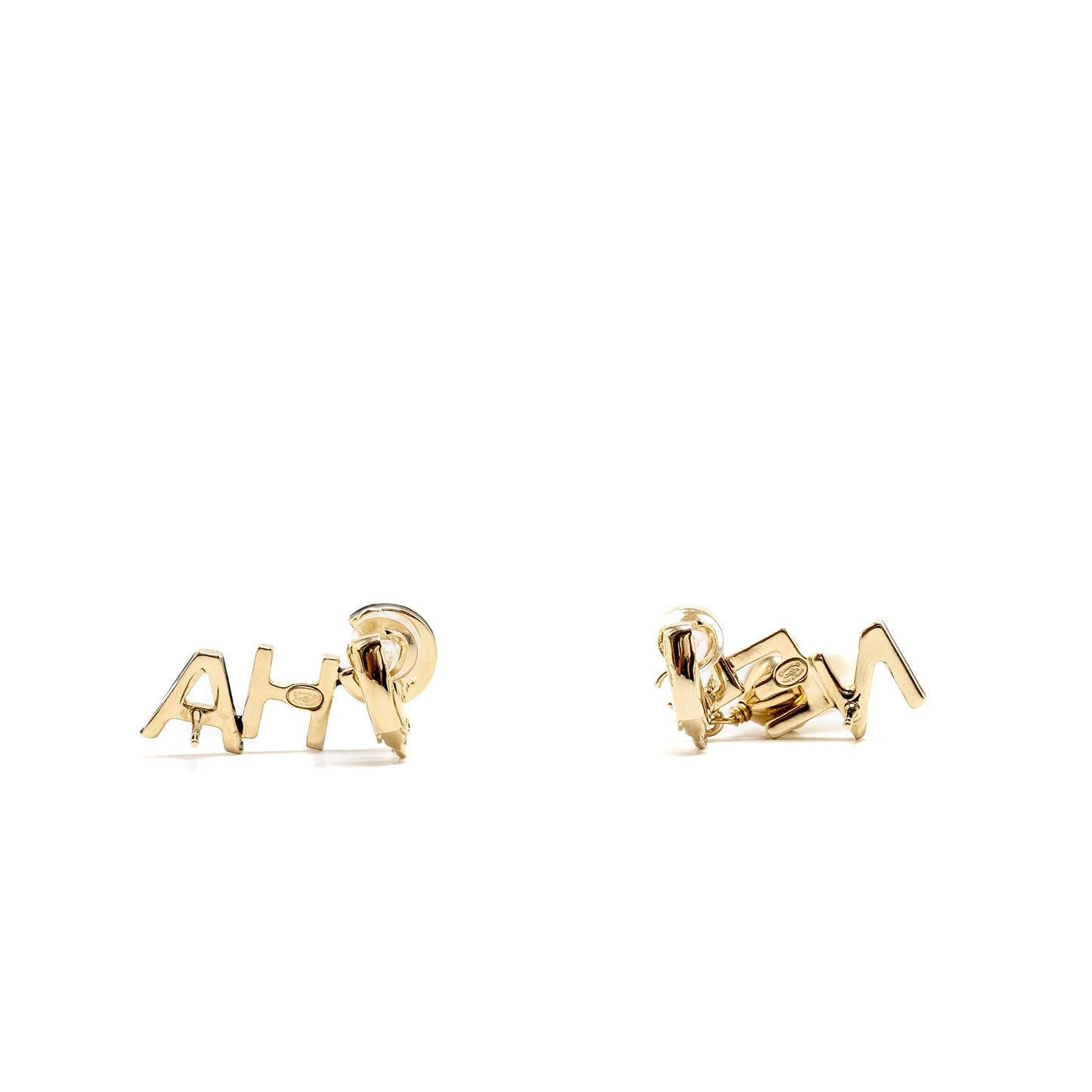 Chanel Letter/CC Logo With Pearl Stud Earring Light Gold Tone