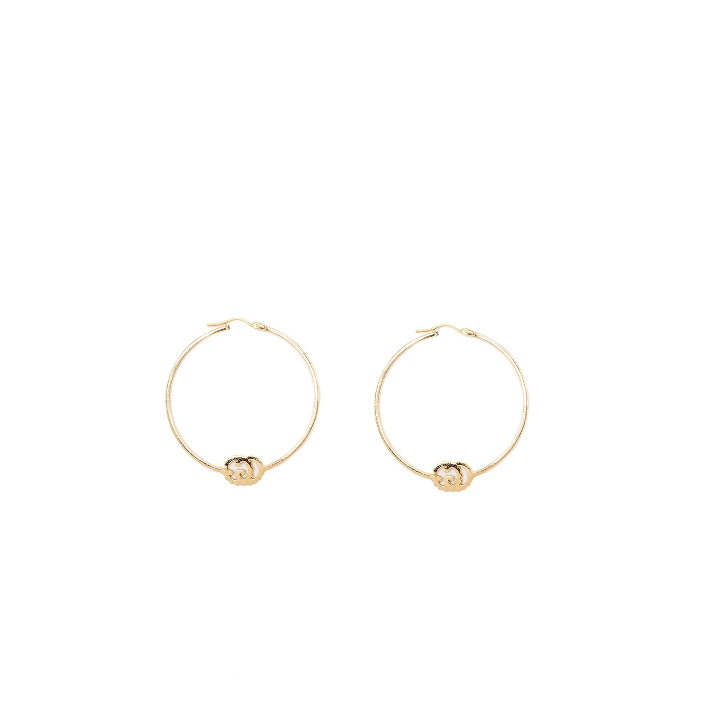 Gucci GG Logo Large Running Hoop Earrings 18K Yellow Gold/Diamonds