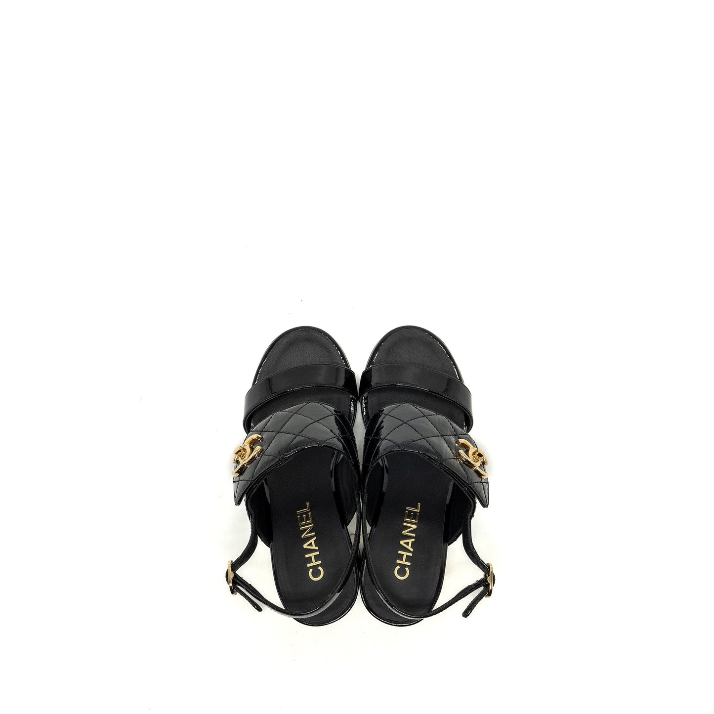 Chanel Size 35 23P CC Logo Sandals Patent Goatskin Black
