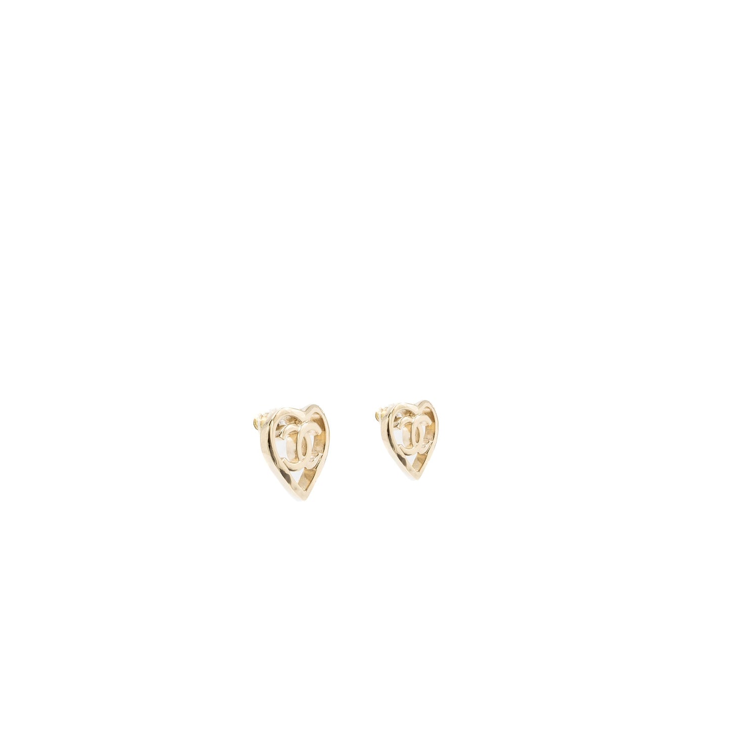 Chanel Heart and CC Logo Earrings Light Gold Tone