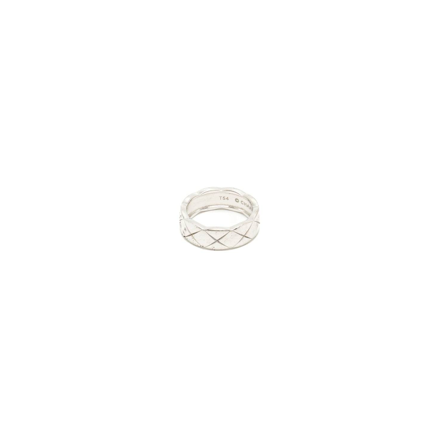 Chanel Size 54 Coco Crush Ring Small Version Quilted Motif White Gold, Diamonds
