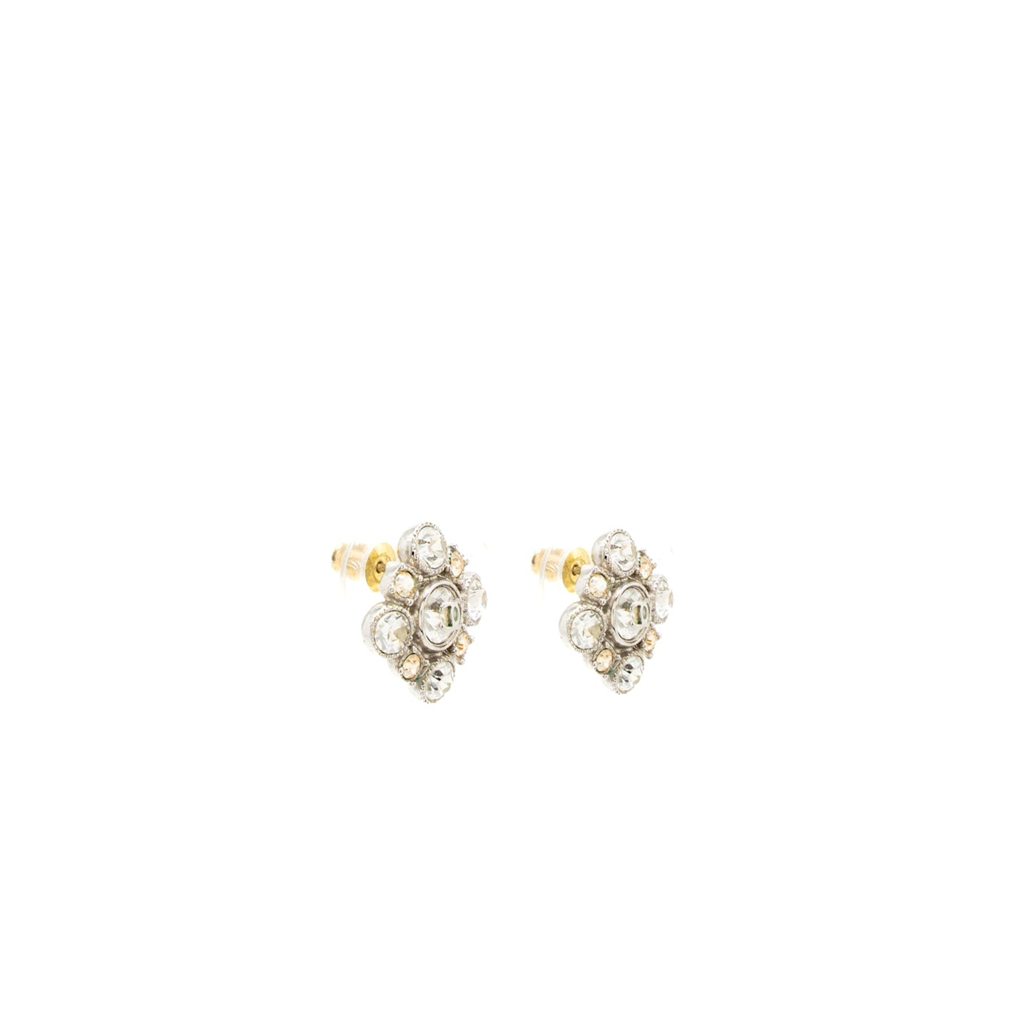 Chanel Quilted Earring Crystal Silver Tone