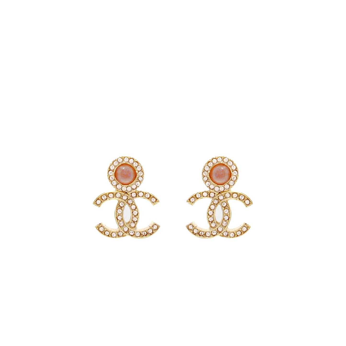 Chanel CC Logo Earrings Pink Crystal Gold Tone