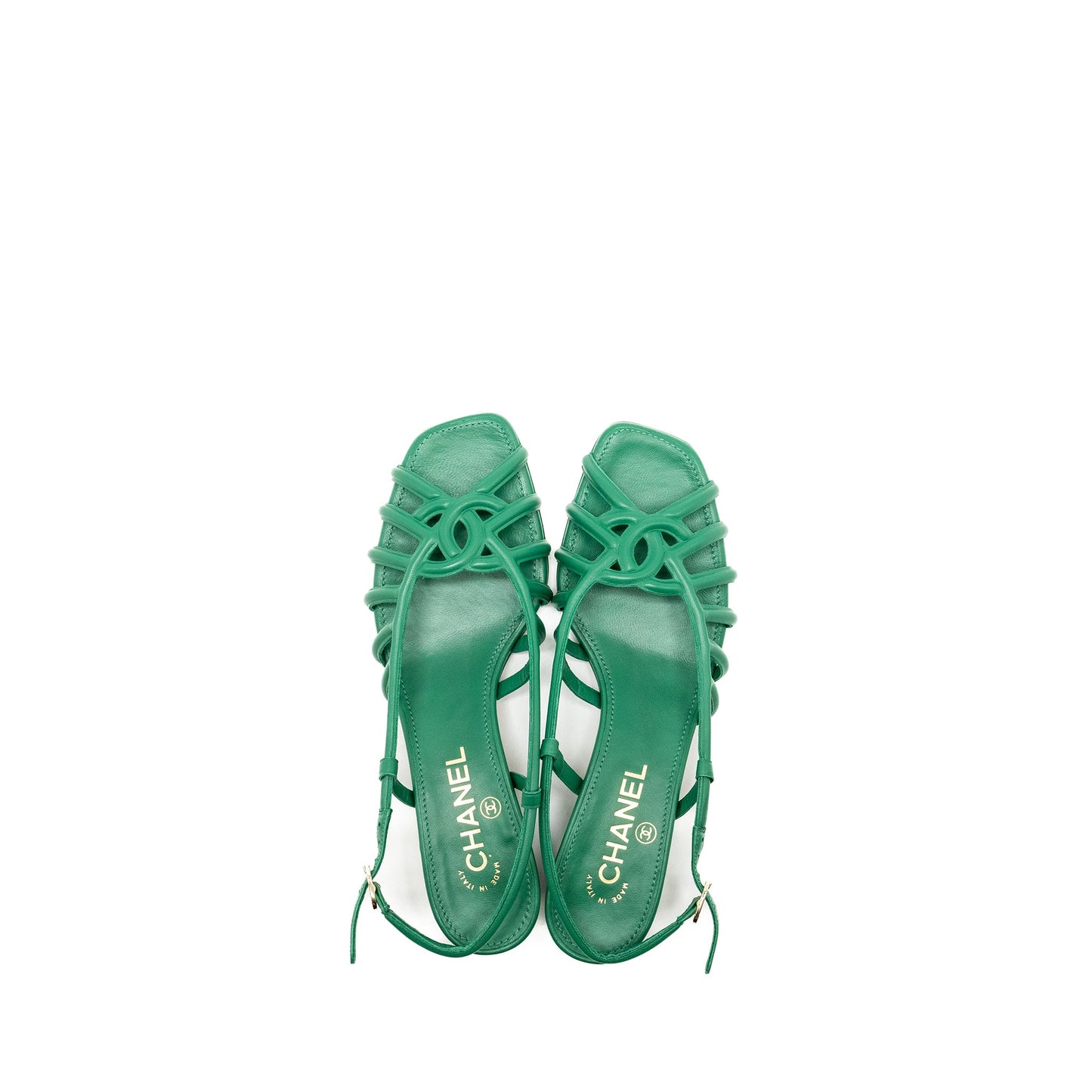 Chanel Size 37.5 22B CC Logo Sandals Lambskin Green