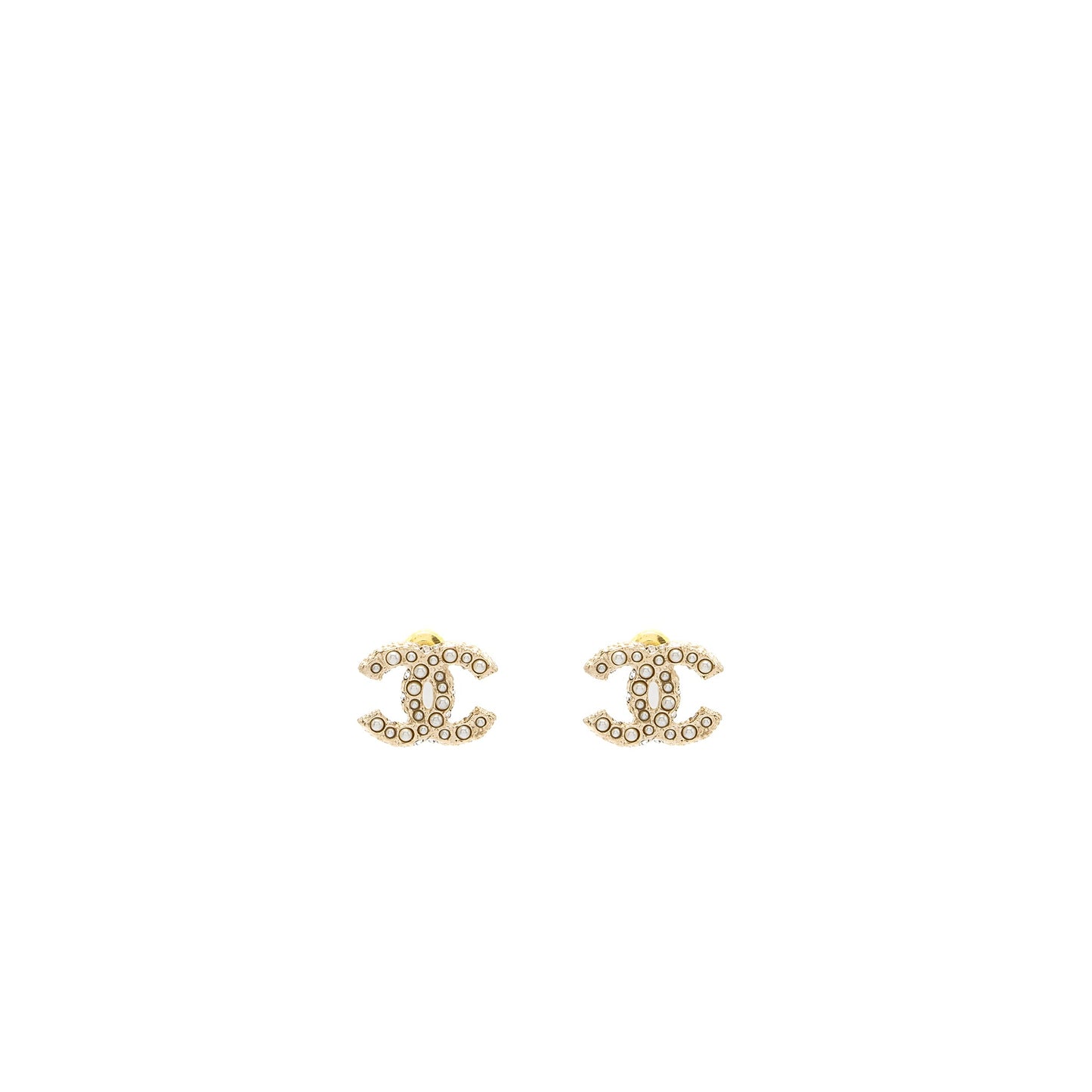Chanel CC Logo Earrings with Pearl Light Gold Tone