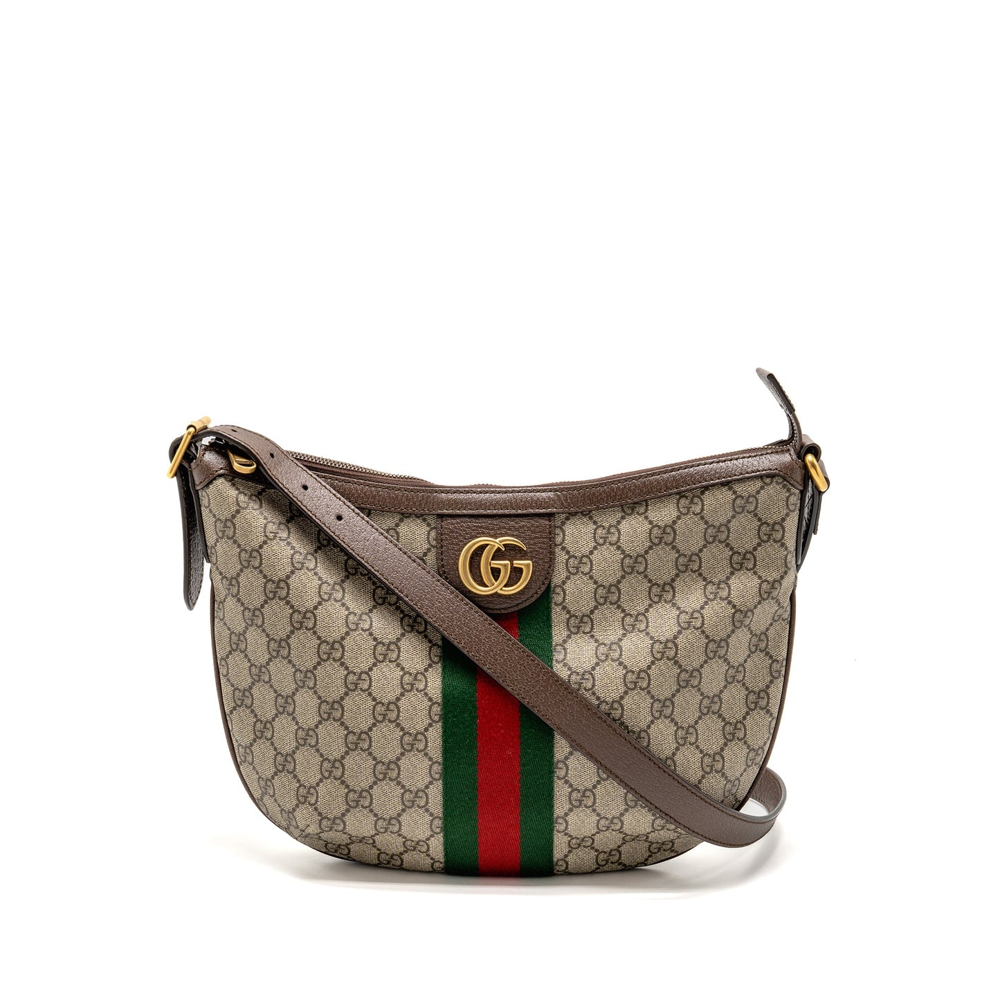 Gucci Small Ophidia Half Moon Crossbody Hobo Bag GG Supreme Canvas