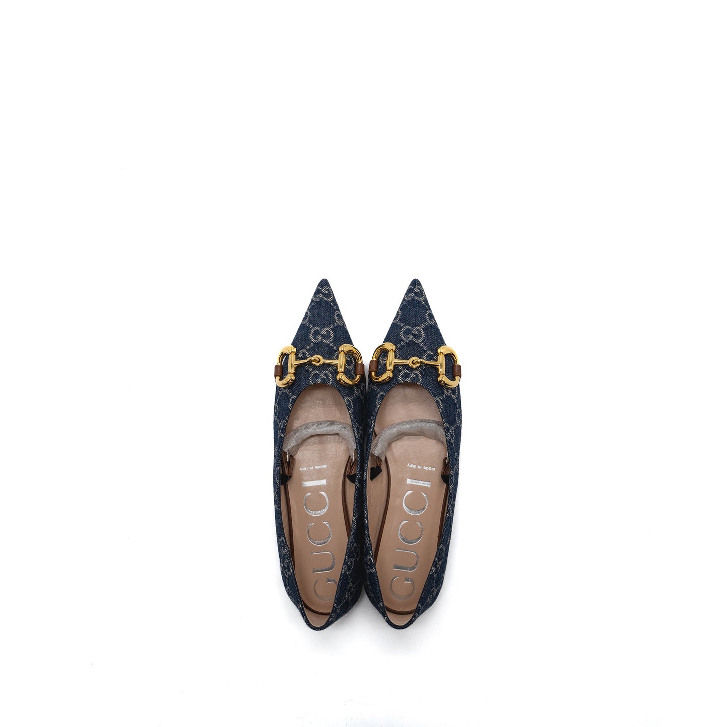 Gucci Size 37 GG Horsebit Ballerina Shoes GG Supreme Denim