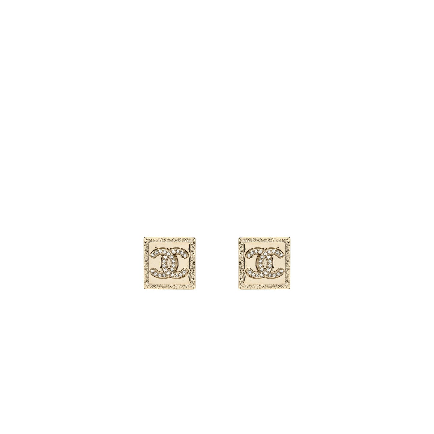 Chanel square CC Logo earring with crystal Light Gold Tone