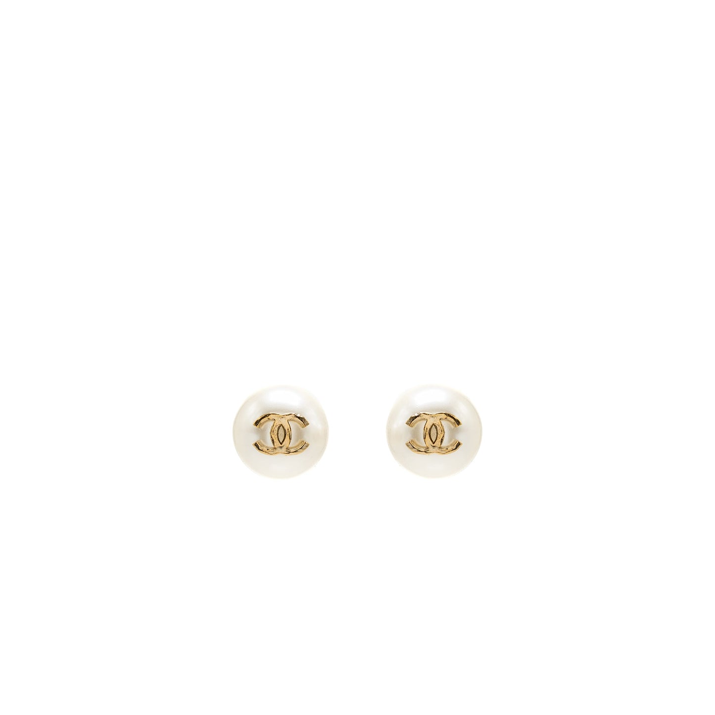 Chanel giant pearl earrings gold tone