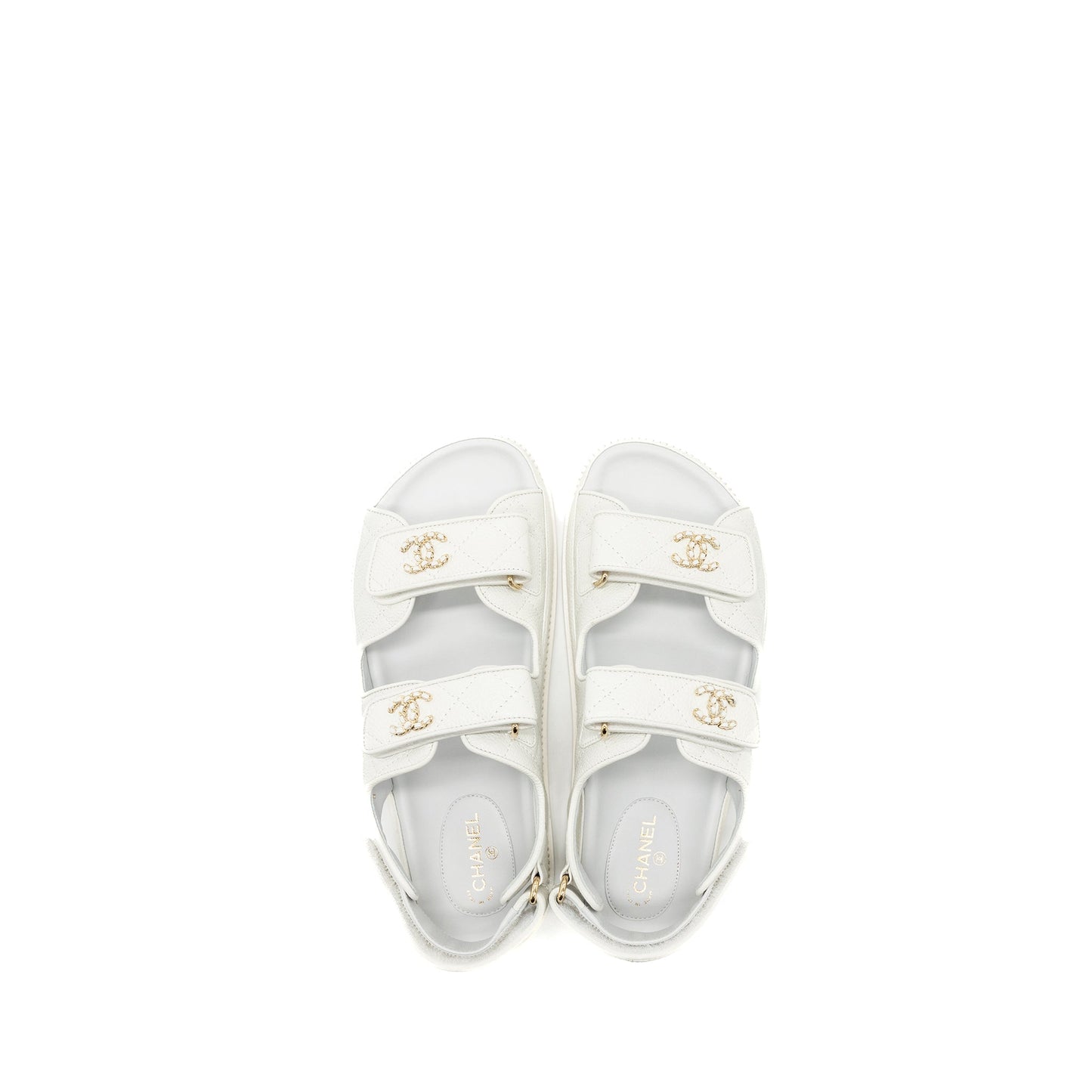 Chanel Size 38 Dad Sandals Caviar White L