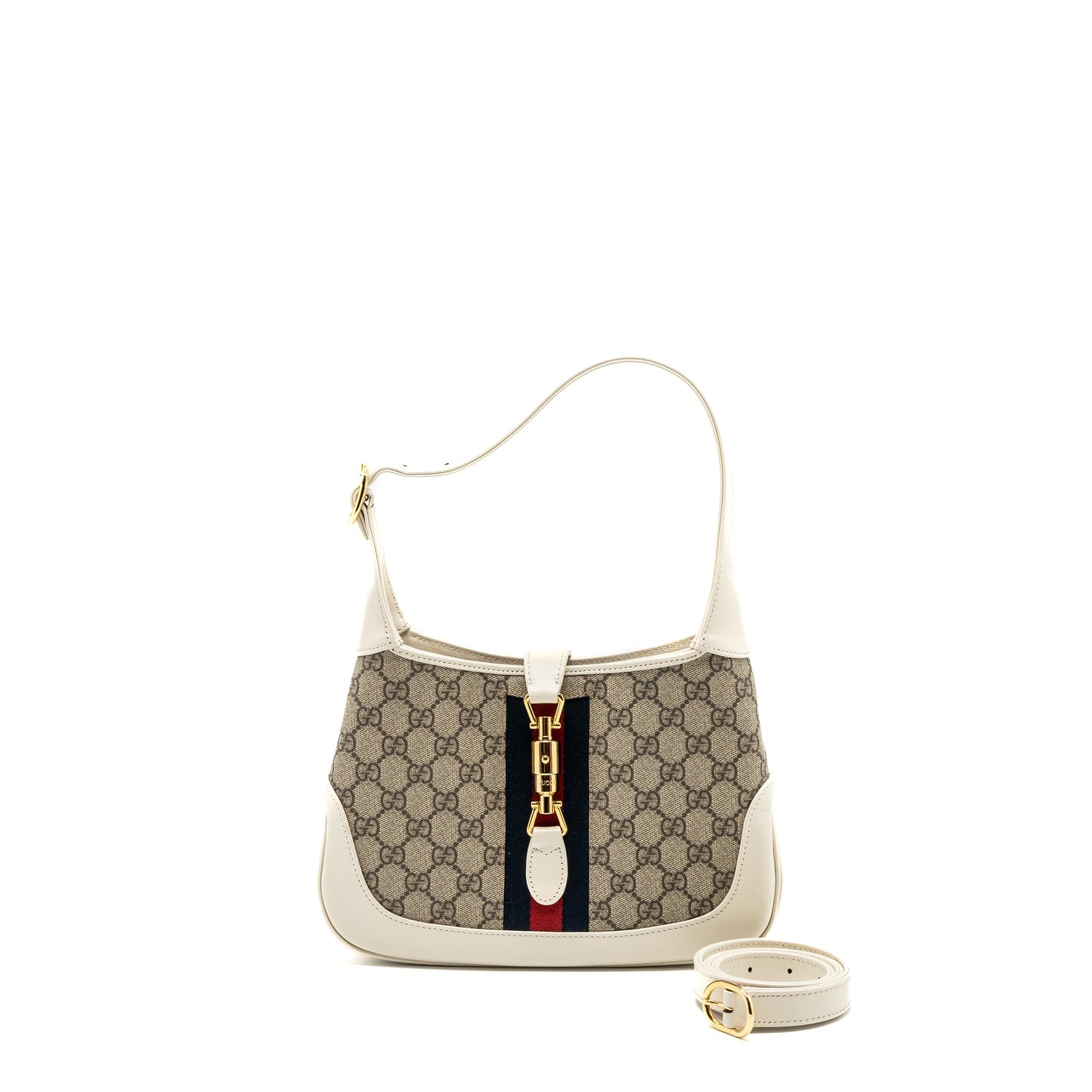 Gucci Jackie 1961 small shoulder bag GG supreme canvas / calfskin white multicolour