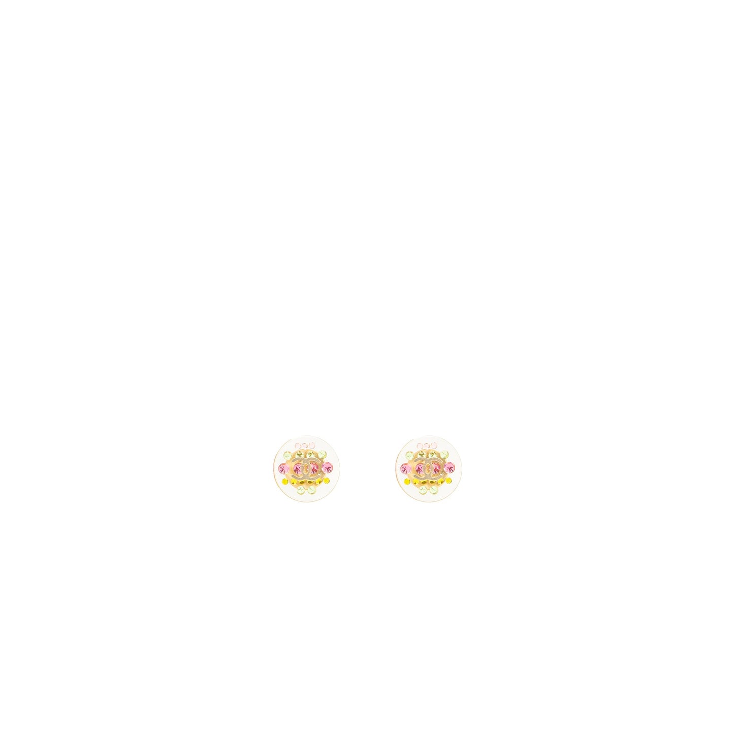 Chanel mini round with CC logo rainbow earrings light gold tone