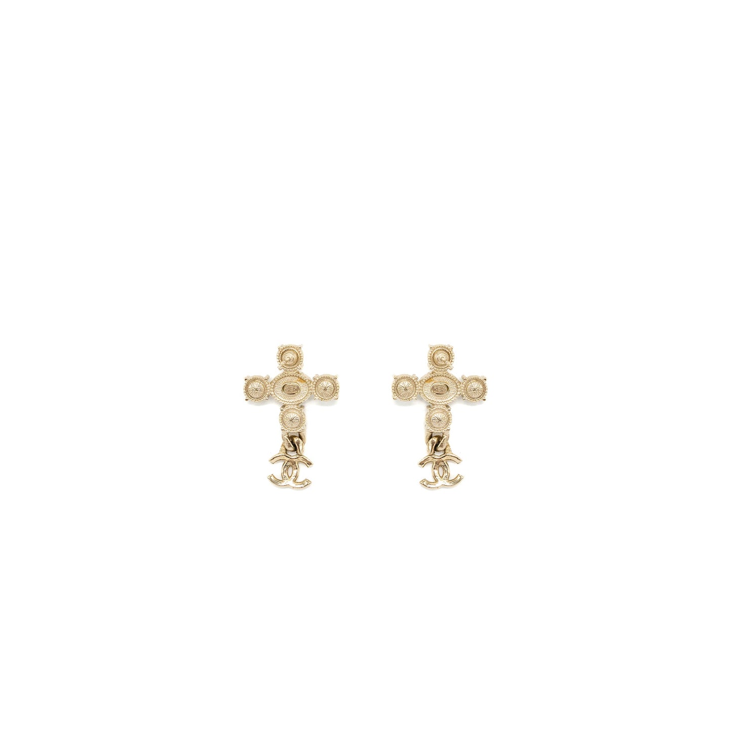 Chanel Cross earrings with CC Logo dropped, Crystal/ pearl Gold Tone