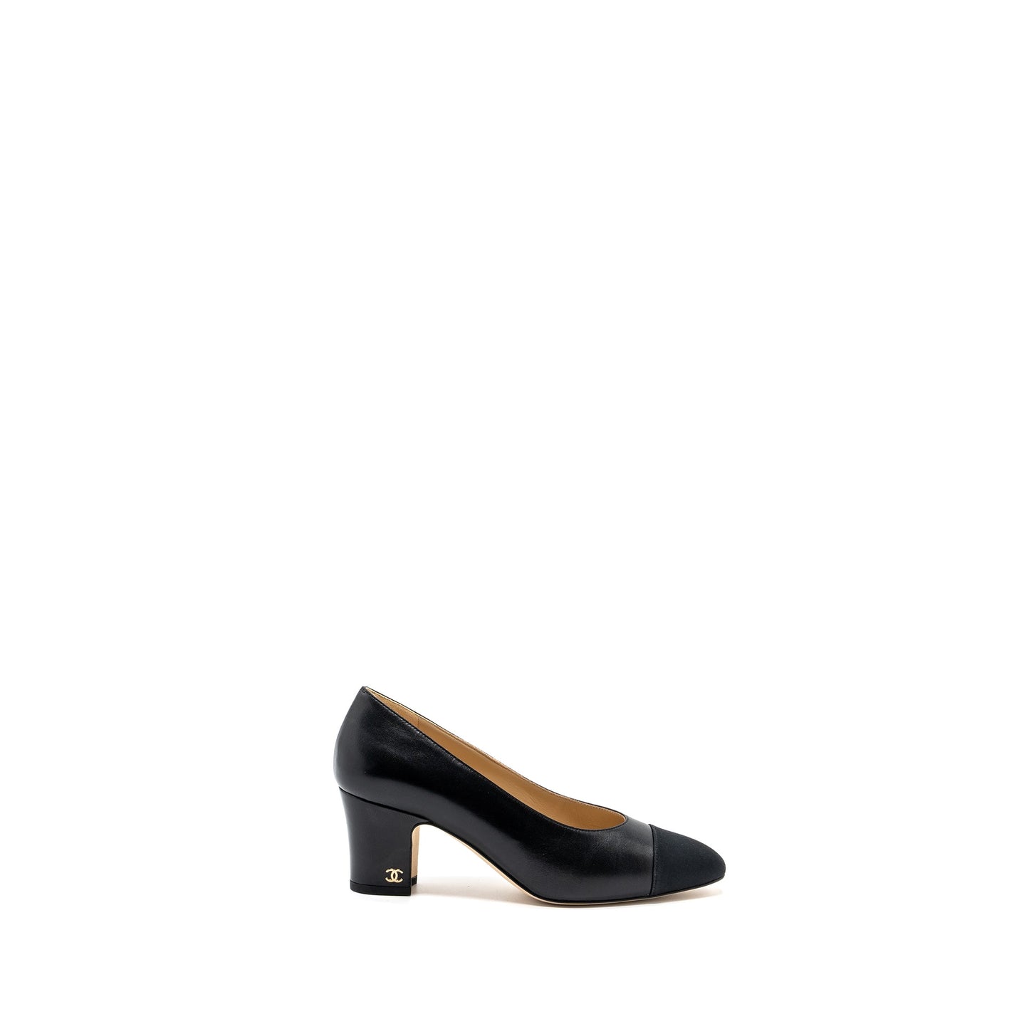 Chanel Size 36.5 Heels Leather/ Fabric Black