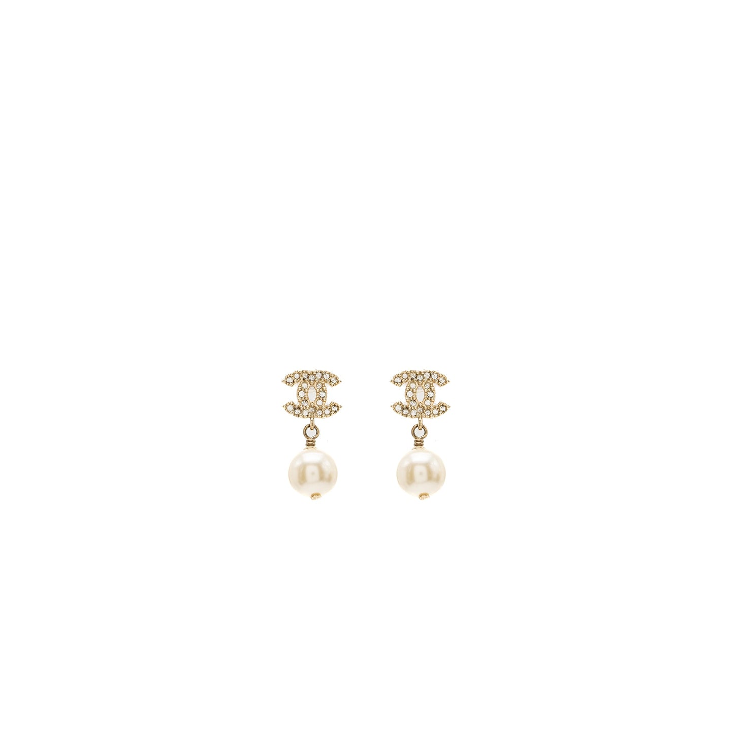 Chanel small model cc logo with pearl drop earrings light gold tone