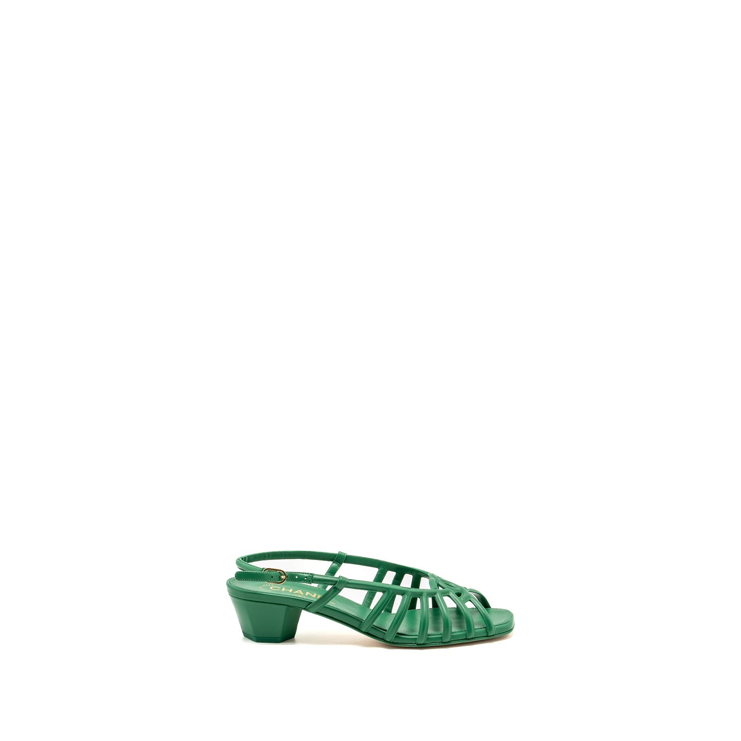 Chanel Size 37.5 22B CC Logo Sandals Lambskin Green