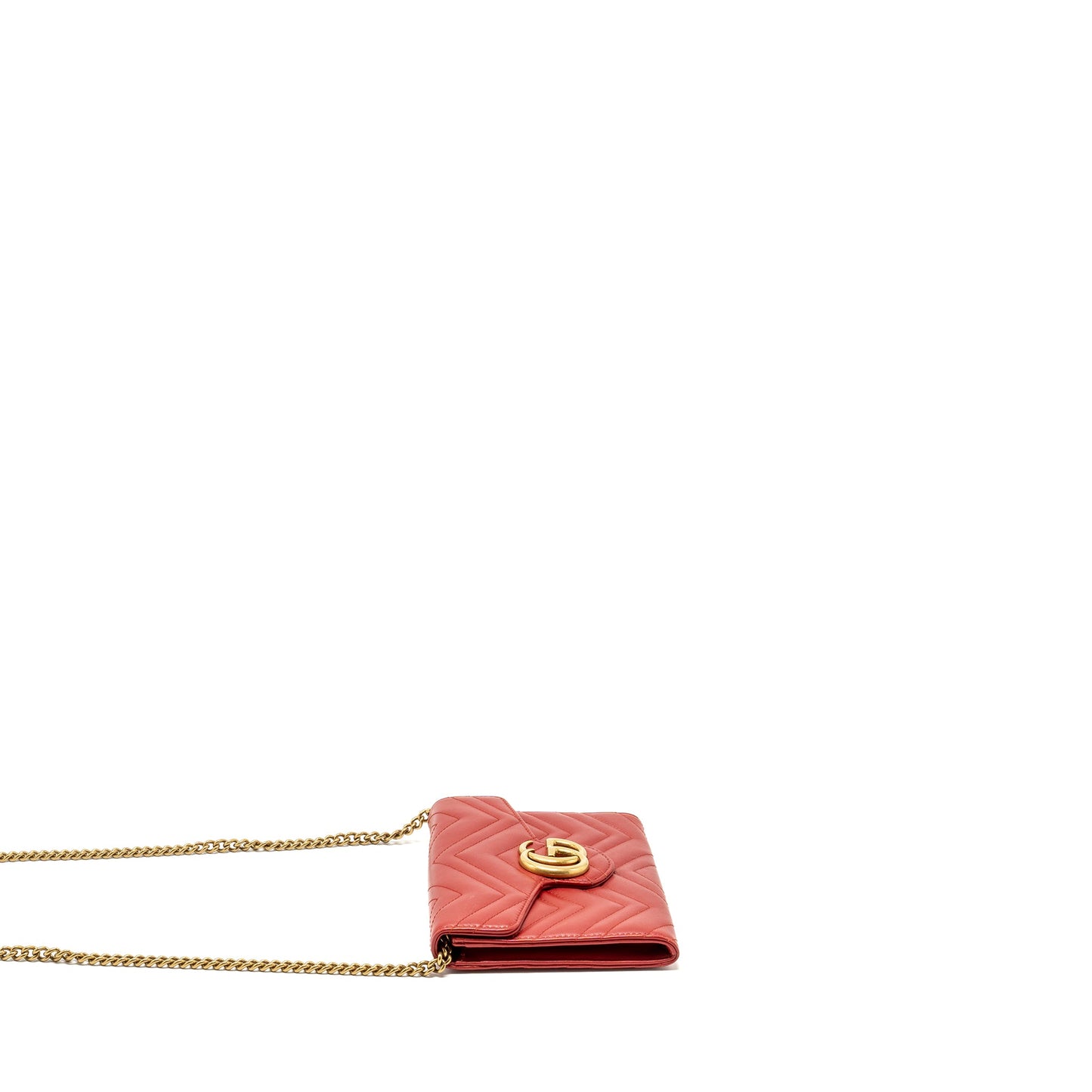 Gucci Marmont flap wallet with chain calfskin red