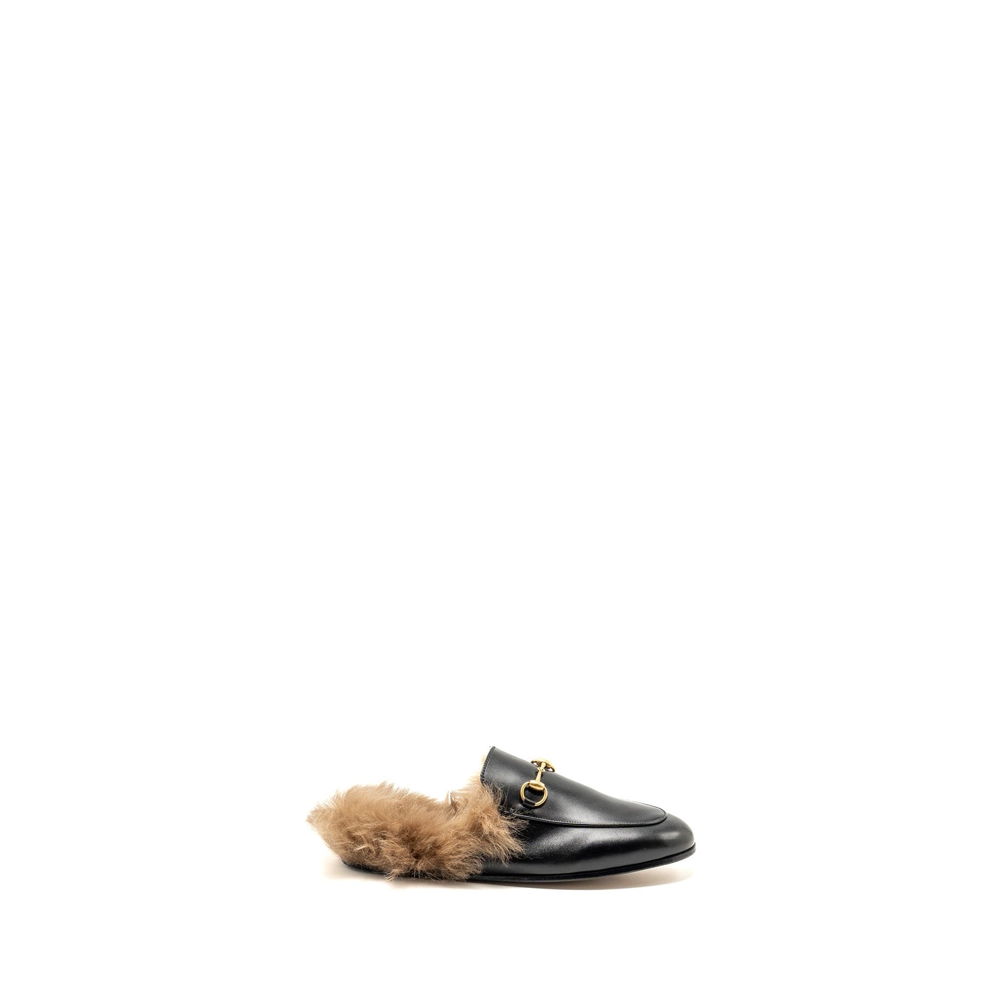 Gucci Size 37 Horsebit Princetown Fur Slipper Leather Black