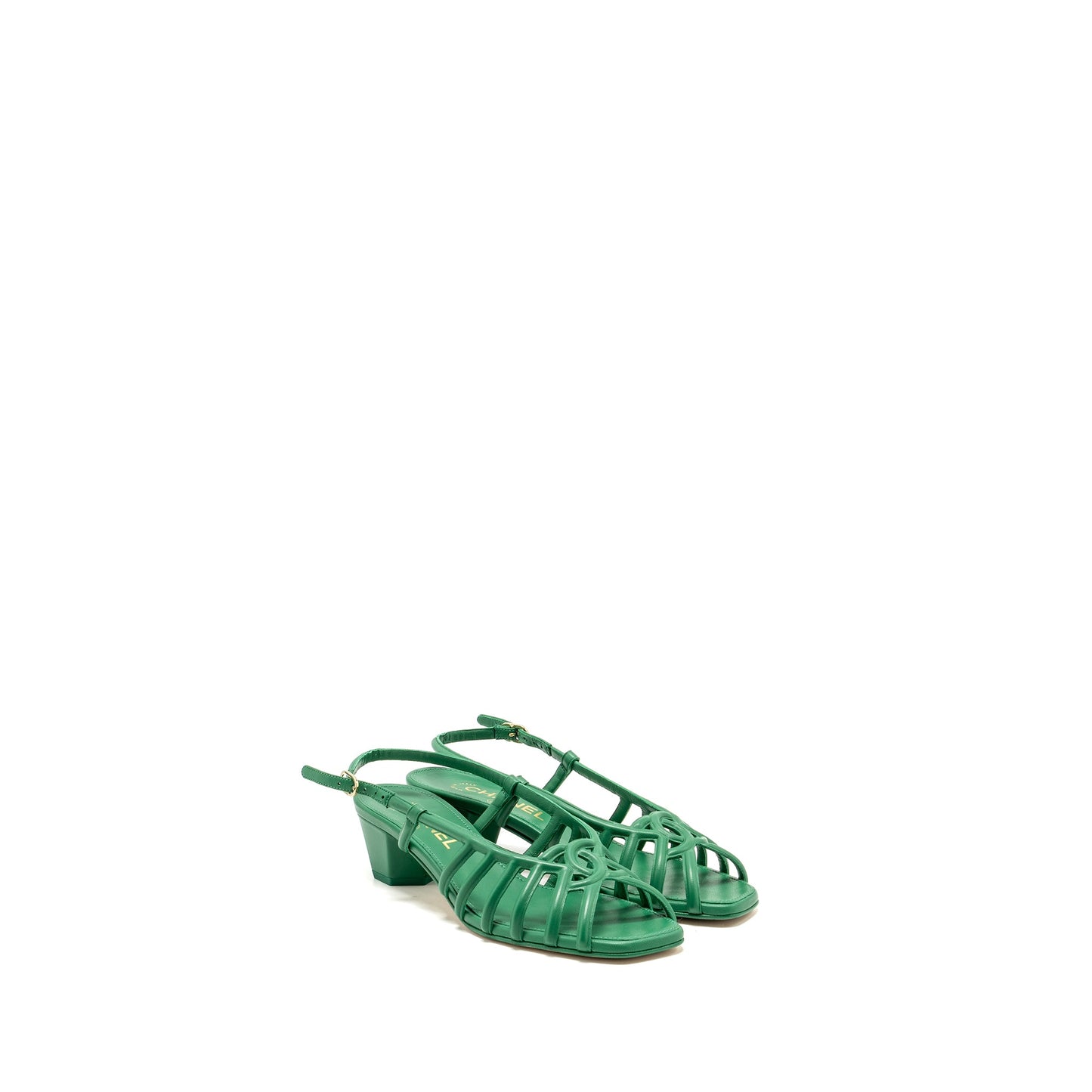 Chanel Size 37.5 22B CC Logo Sandals Lambskin Green